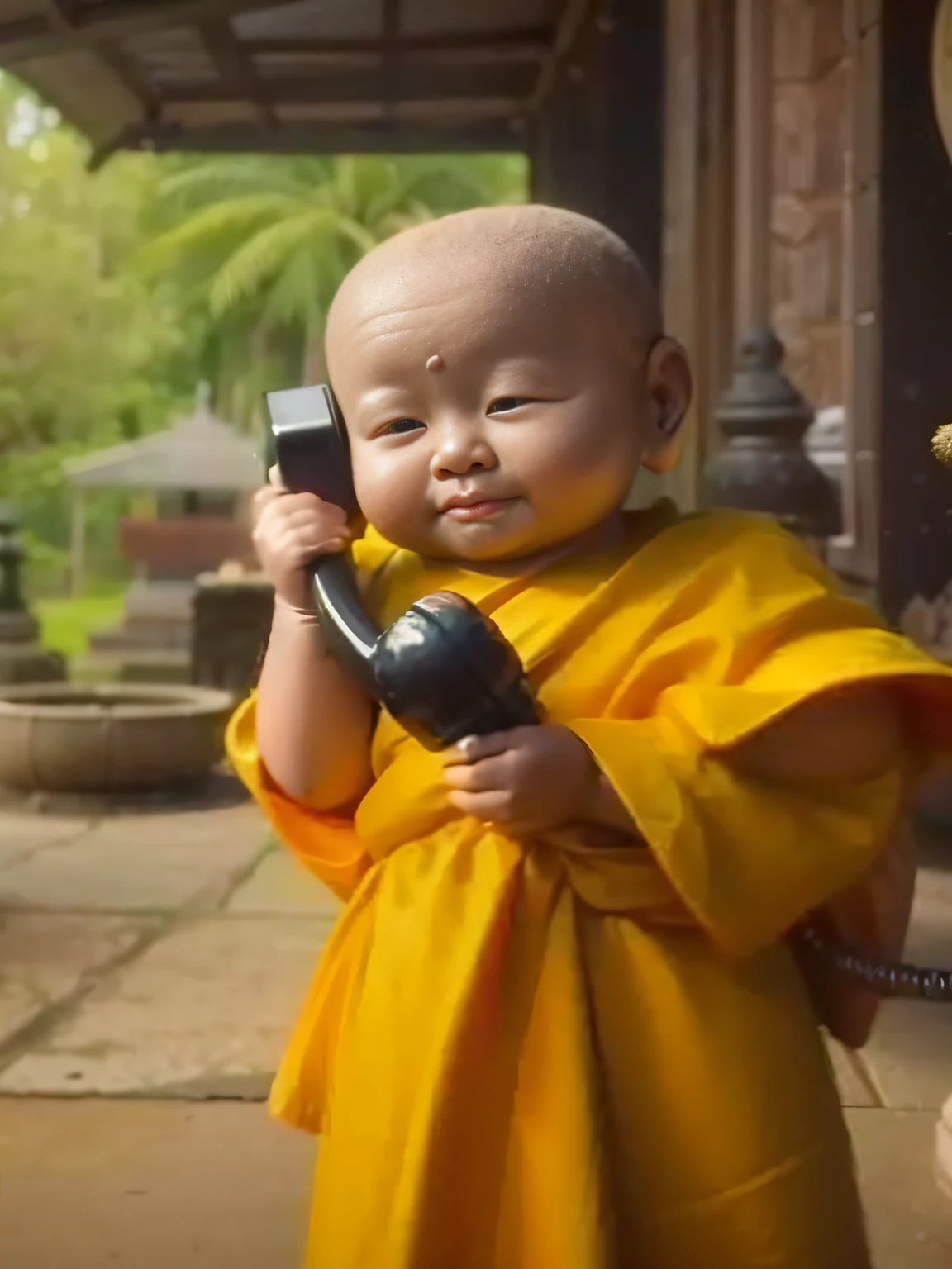 a close up of a holding a cell phone to his ear, buddhist, sad, i've been trying to call, funny, 2 1 st century monk, buddhism, phone, monk, trending ,, buddhist monk, a sad, remove, trending, is totally sad and cries, worried, very sad, profile pic, shocking, holy, sadness, uncanny