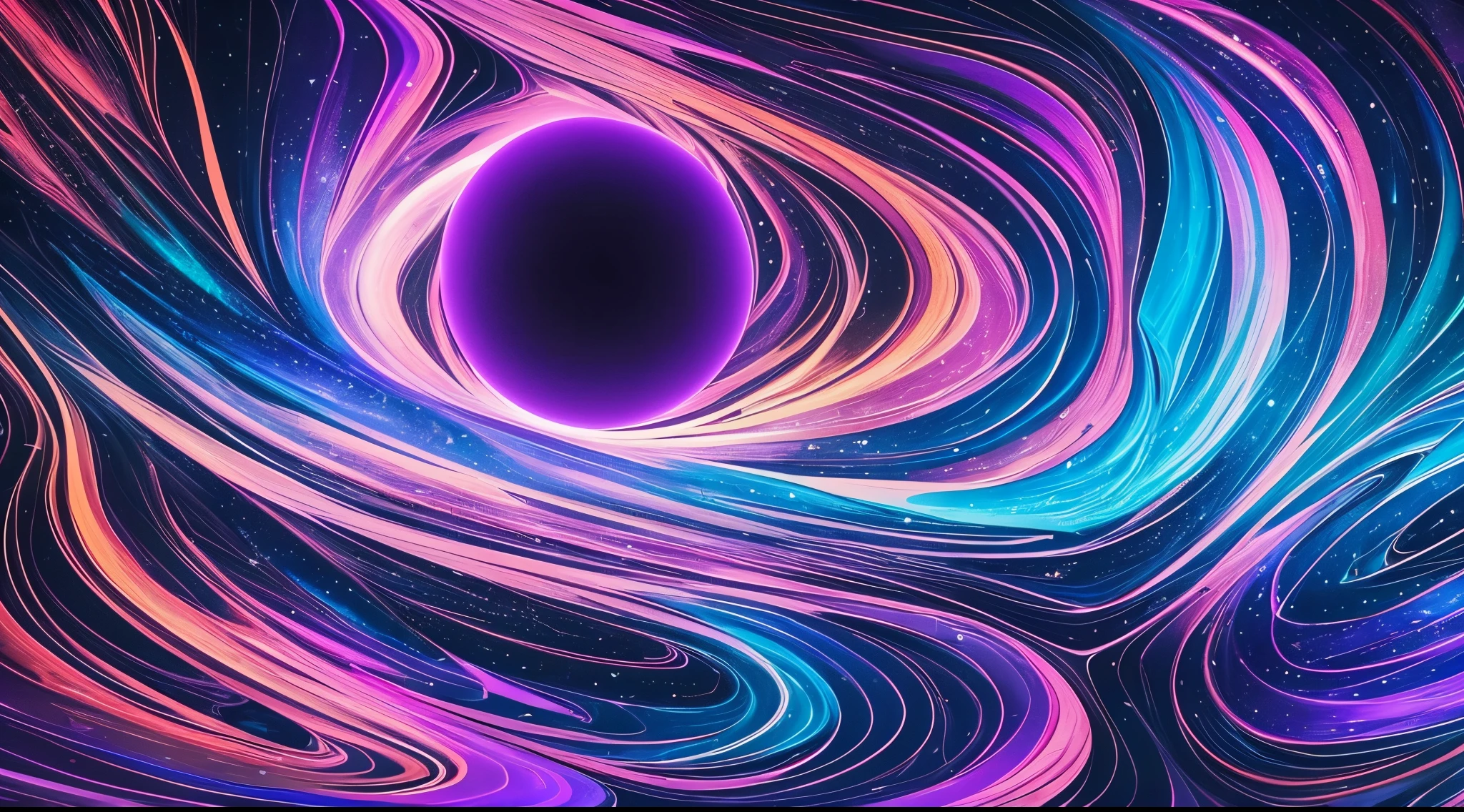 In an immersive cosmic scenario, envision a vast space filled with a spectacle of intense colors. The celestial background showcases deep shades of purple, reminiscent of the mysterious vastness of the universe. A subtle transition to celestial blue gives a sense of stellar distance, while cosmic black fills the intergalactic spaces, creating a dramatic contrast.
At the epicenter of this celestial landscape, the black hole becomes the protagonist. Its imposing presence is marked by a unique intensity of deep purple, standing out against the backdrop. Contemplating the black hole, we witness its distorted influence on the surrounding space.
Visual distortion is accentuated by the way the black hole interacts with the surrounding colors. Curved lines and ripples emanate from it, creating a mesmerizing dance of shapes and patterns. Deep purple, celestial blue, and cosmic black seem to merge in the proximity of the black hole, generating new tones and hues.
As the black hole absorbs the colors around it, it not only sucks but also transforms. New color spectra emerge, a cosmic palette in constant metamorphosis. Vibrant emanations of deep violet, smooth transitions to blue, and enigmatic nuances of black intertwine in a visual symphony.
This visual creation evokes a fascinating duality between the beauty of cosmic colors and the irresistible gravitational pull of the black hole, forming a celestial spectacle that transcends human understanding. --auto --s2