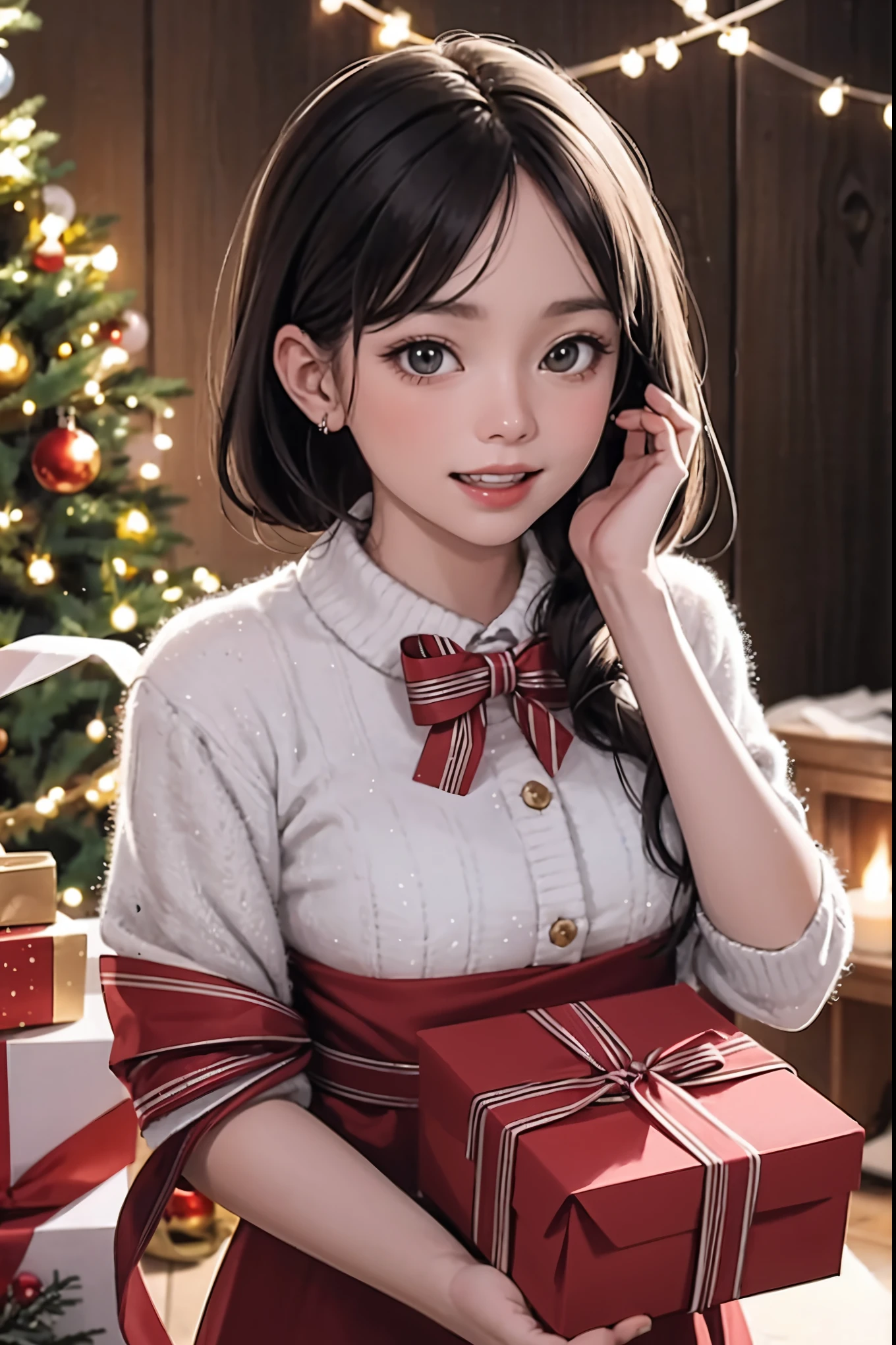 (best quality,4k,8k,highres,masterpiece:1.2),ultra-detailed,realistic,gifts,table,Christmas tree,decorations,wrapping ,bows,ribbon,presents,holiday spirit,vibrant colors,warm lighting,cozy atmosphere,toys,cards,candles,snowflakes,joyful,celebration,exquisite details,exciting surprises,shiny ornaments,sparkling tinsel,beautifully wrapped,excited children,anticipation,festive mood,magical ambiance,delightful moment,wonderful memories,family gathering,cheerful faces,Christmas magic,extravagant,abundance of presents,HDR,UHD,studio lighting,ultra-fine painting,sharp focus,physically-based rendering,professional,vivid colors,bokeh.