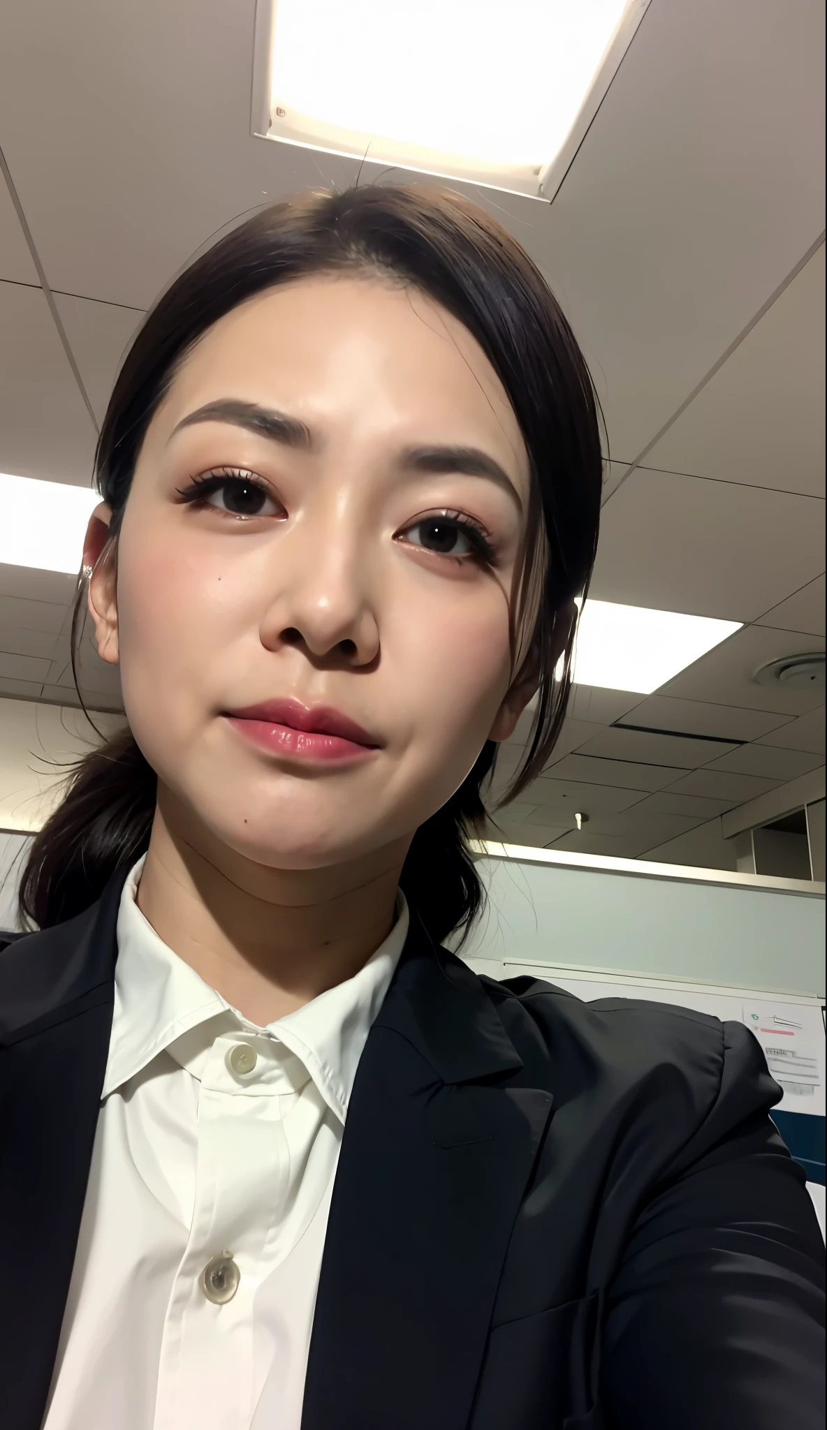 masterpiece,best quality, (1 milf), ((close up:0.5)), ((cross arms)), glare, gray blazer, white shirt, double eyelid, eyelash, lip gloss, (suspicion face:1.5), ((close eyes:0.85)), ((Looking at Viewer)), RAW, (from below:1), ((nobody)), office,