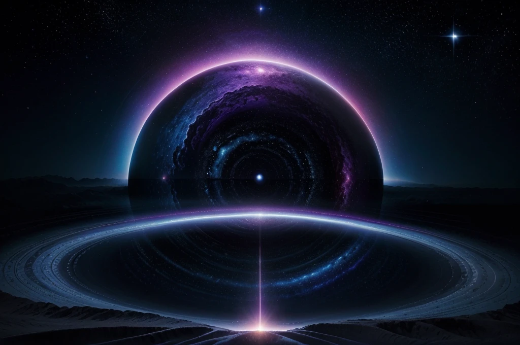 Your description transports you to a stunning cosmic setting, where intense colors paint the vastness of the universe. The deep shades of purple in the celestial background evoke cosmic mysteries, while the subtle transition to sky blue provides a sense of celestial distance. The cosmic black filling intergalactic spaces intensifies the contrast, criando uma paisagem dramaticamente envolvente.
In the center of this celestial spectacle, o buraco negro assume um papel imponente, standing out with its unique deep purple intensity. Black hole observation reveals its distorting influence on the space around it, manifested by curved lines and mesmerizing ripples.
The interaction of the black hole with the surrounding colors, onde o roxo profundo, sky blue and cosmic black mix, creates a fascinating visual dance, gerando novas tonalidades e matizes. As the black hole absorbs and transforms the colors around it, novos espectros emergem, forming a cosmic palette in constant metamorphosis.
Essa sinfonia visual, composed of vibrant emanations of deep violet, smooth transitions to blue and enigmatic nuances of black, evokes a fascinating duality between the splendid beauty of cosmic colors and the irresistible gravitational pull of the black hole. The description culminates in a celestial spectacle that transcends human understanding, offering an immersive and provocative view of the universe.