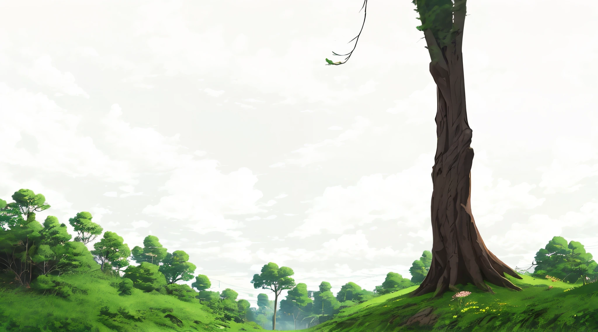 bushes and a tree behind the bushes, anime style, ghibli style, 4k anime background,