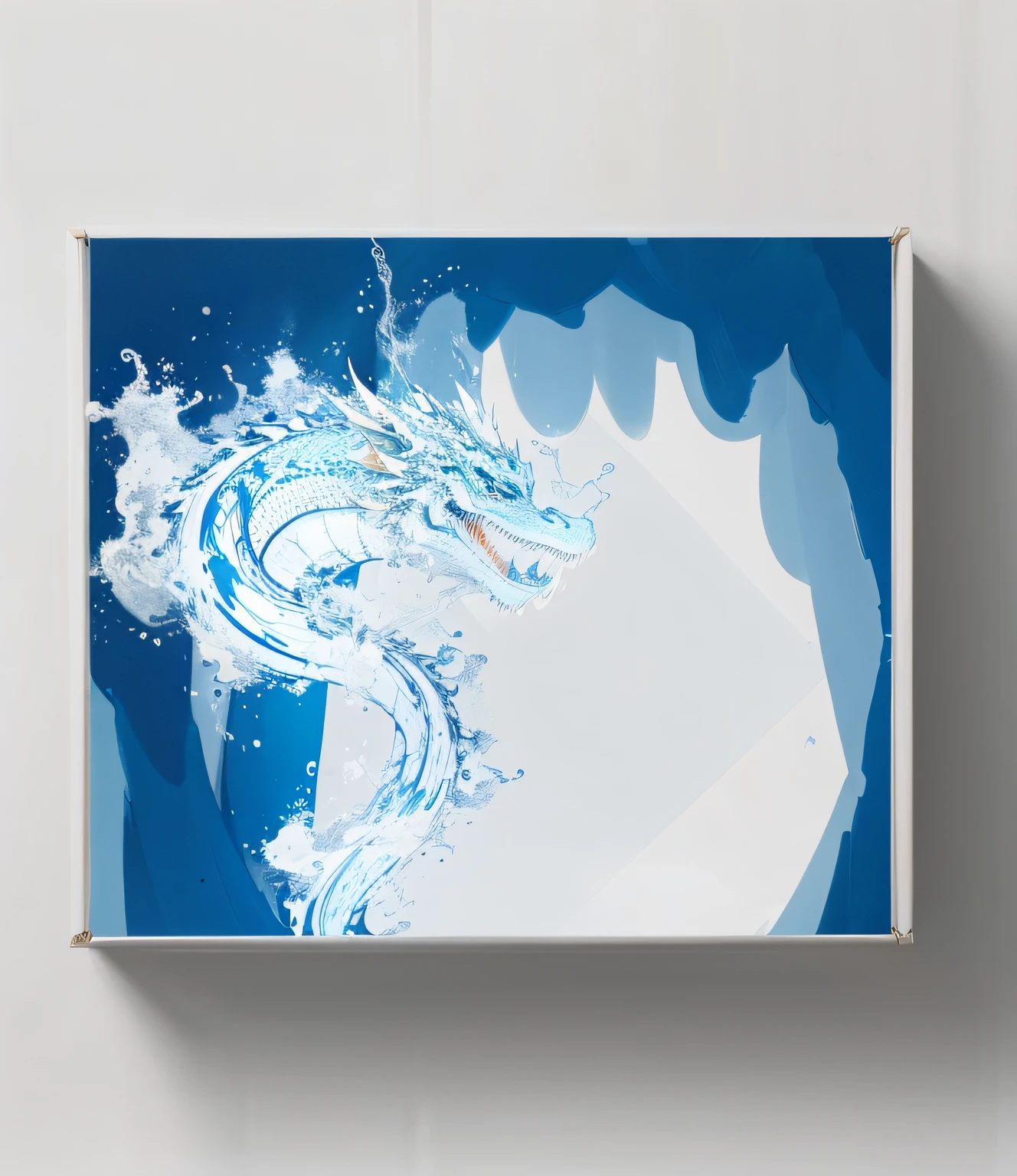 Legless blue slender Chinese dragon，Splashed with water，Chinese flat style，Traditional Chinese patternlank background，No base, Just dragons