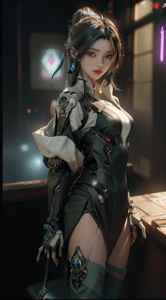 ((Best quality)), ((masterpiece)), (detailed:1.4), 3D, an image of a beautiful cyberpunk female,HDR (High Dynamic Range),Ray Tracing,NVIDIA RTX,Super-Resolution,Unreal 5,Subsurface scattering,PBR Texturing,Post-processing,Anisotropic Filtering,Depth-of-field,Maximum clarity and sharpness,Multi-layered textures,Albedo and Specular maps,Surface shading,Accurate simulation of light-material interaction,Perfect proportions,Octane Render,Two-tone lighting,Wide aperture,Low ISO,White balance,Rule of thirds,8K RAW,