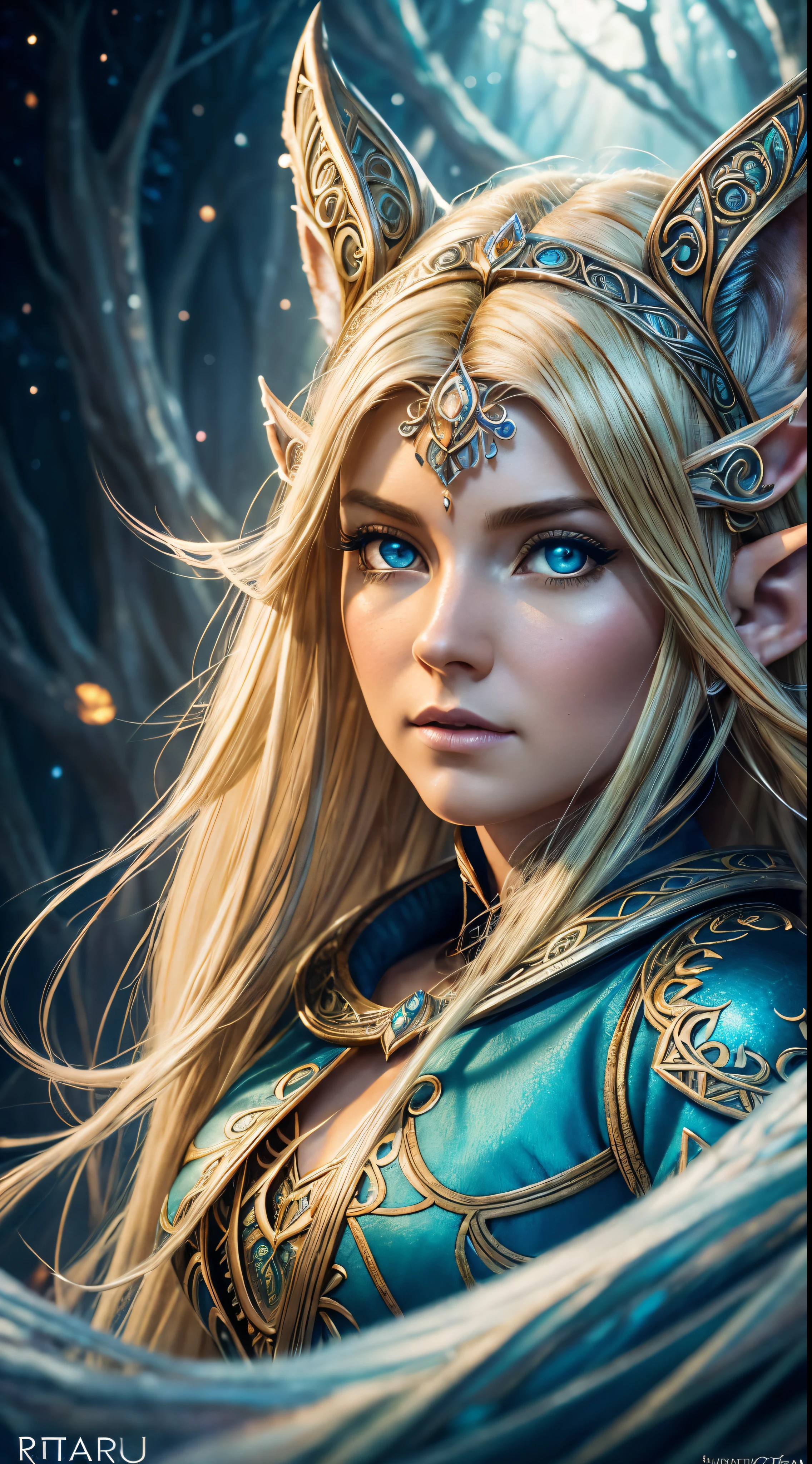elfquest poster portrait, female elf with blond hair, big dreamy eyes, muted, colors, watercolor style ultra highly detailed, Craola, Dan Mumford, Andy Kehoe, digital painting, highly detailed, filigree, intricated, sitting next to her polar wolf in intricated pose, clarity, high quality, Miki Asai Macro photography, close-up, hyper detailed, trending on artstation, sharp focus, studio photo, intricate details, highly detailed, by greg rutkowski, ultra hd, realistic, vivid colors, highly detailed, UHD drawing, pen and ink, perfect composition, beautiful detailed intricate insanely detailed octane render trending on artstation, 8k artistic photography, photorealistic concept art, soft natural volumetric cinematic perfect light