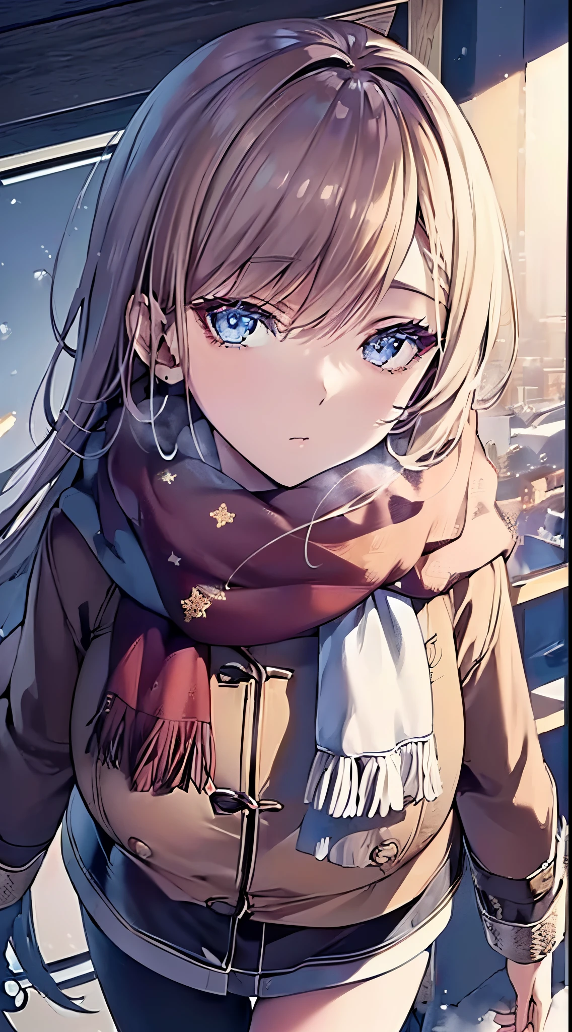 ((Anime, One Woman, Detailed Eyes, Detailed Face, Detailed Body), ((Best Quality, Highly Detailed 8K Background, Best Shadow), Highly Detailed, (Detailed Beautiful Eyes), ((Winter Clothes, Daylight, Winter)))) (cowboy shot), anime, city, best quality and high details, 4K