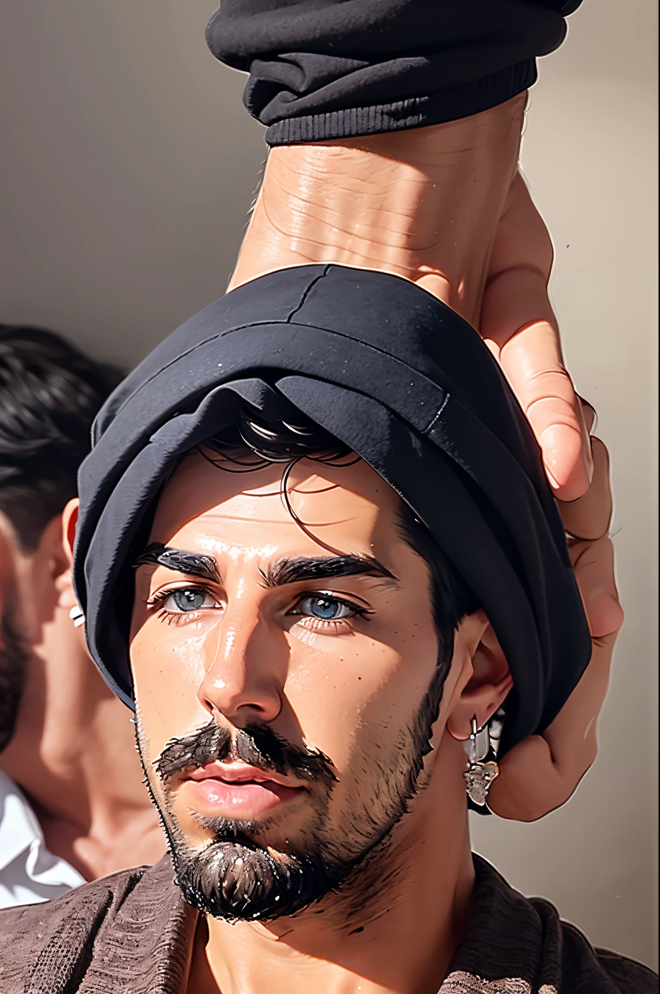 faaris azura, arabic, thobe, turban, close up