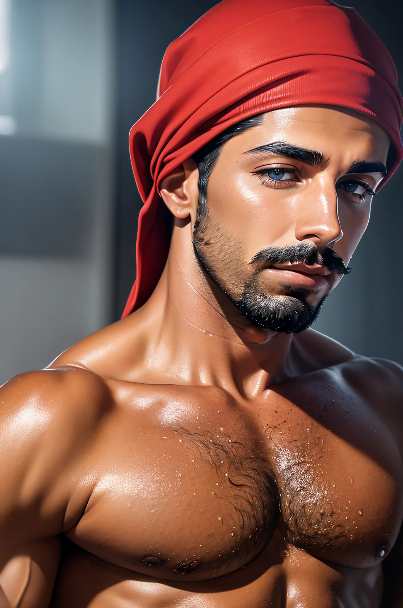 faaris azura, arabic, thobe, turban, close up, aesthetic