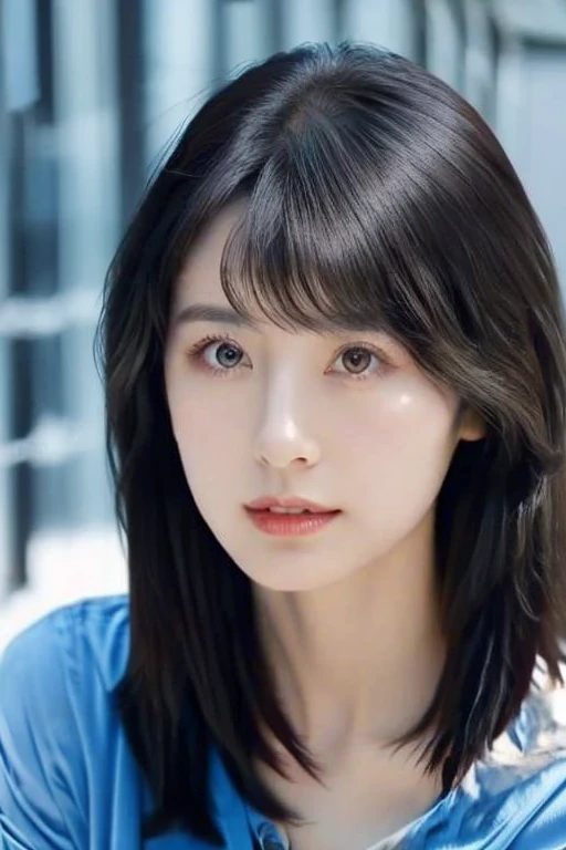 Beautuful Women,A dark-haired,With bangs,Sharp eyes、Looking from above