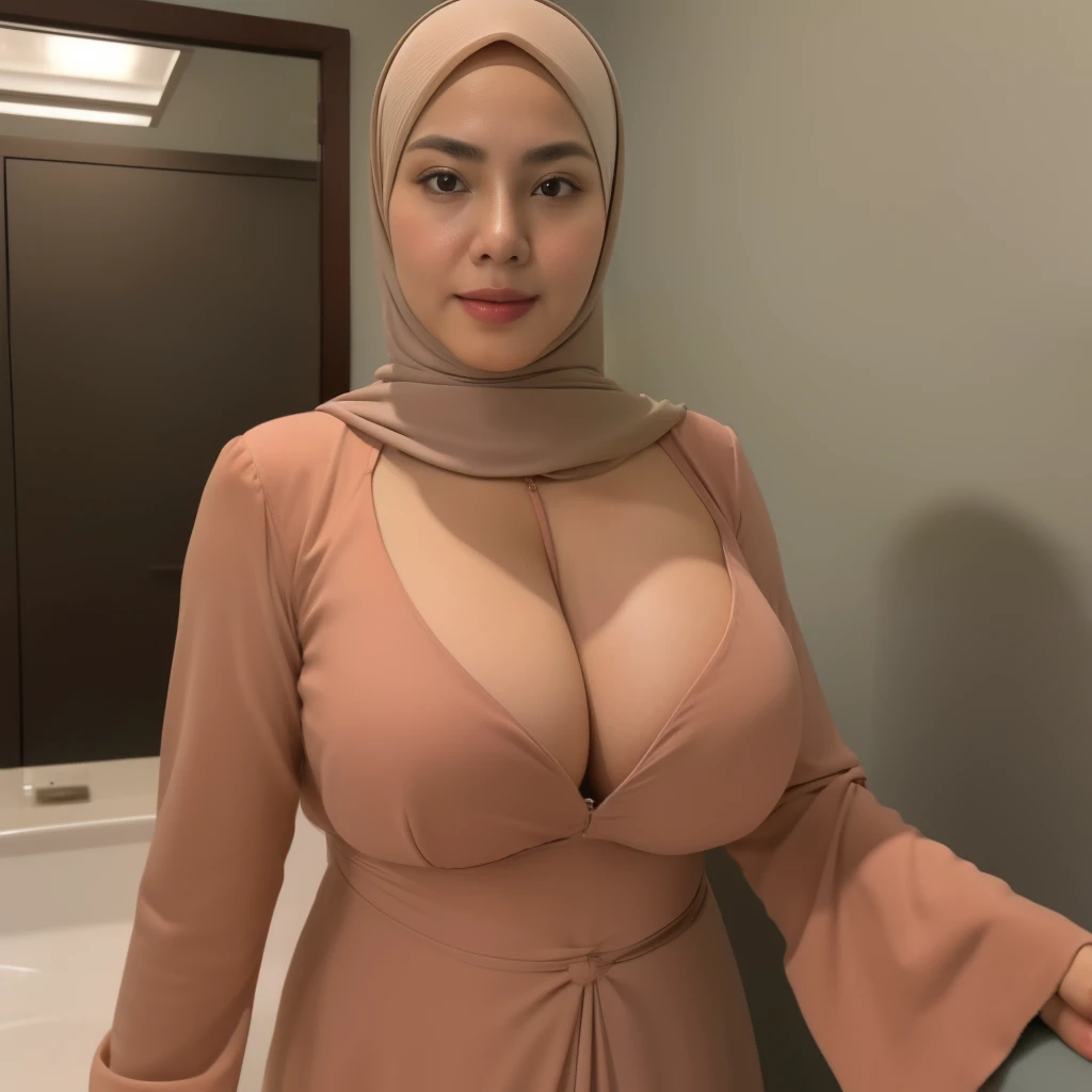 100 years Old, Hijab Indonesian mature woman, Big Tits : 96.9, Gamis, Breast about To burst out, at doctor office, Dark light, at Nighttime