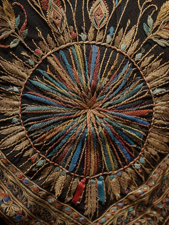 high quality, detailed embroidery, vibrant colors, intricate design, delicate stitches, fine craftsmanship, textile art, traditional technique, cultural heritage, ethnic motifs, floral patterns, threadwork, needlework, textured fabric, stitched artwork, decorative elements, artistic expression, handmade, exquisite embroidery, skilled artisans, meticulous detailing, rich textures, ornate embellishments, colorful thread, diverse patterns