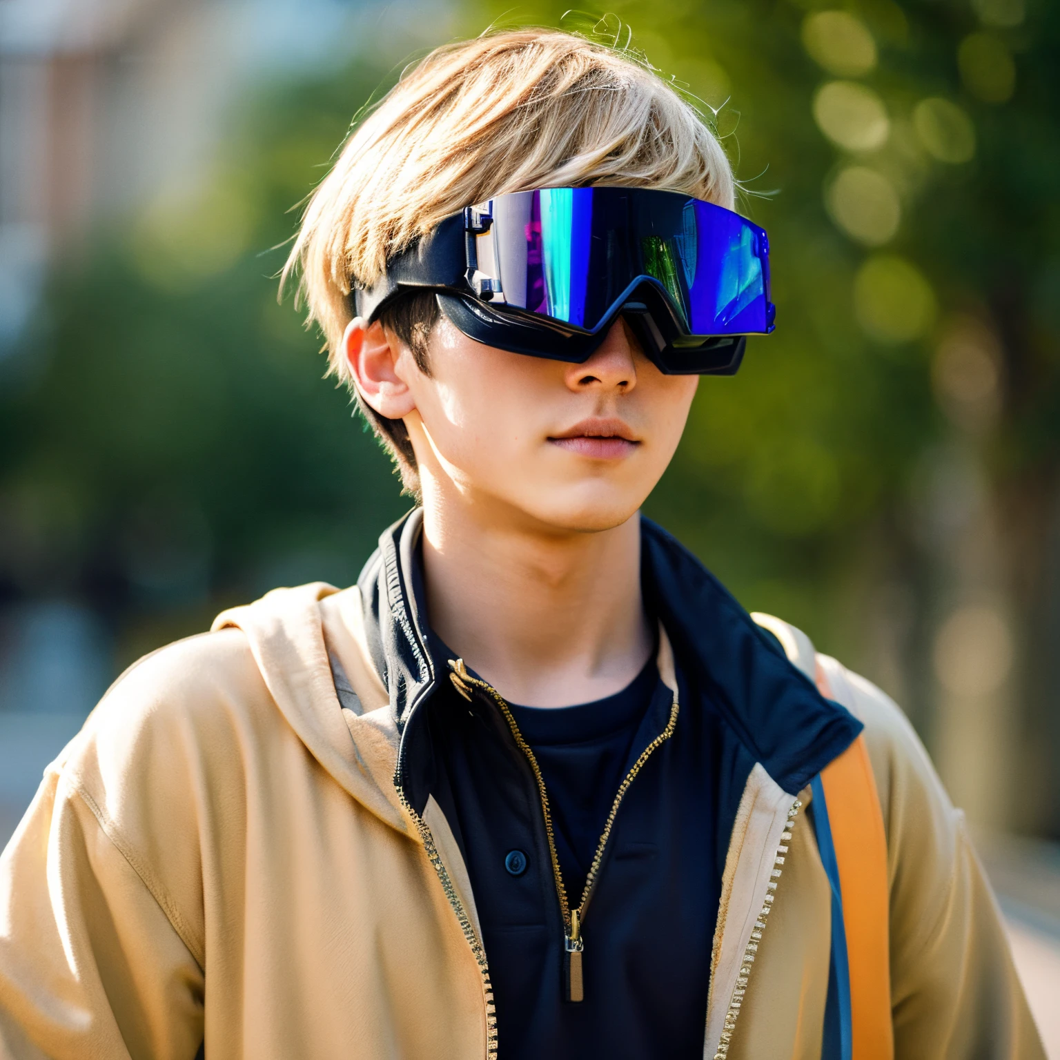 blonde boy wearing goggles