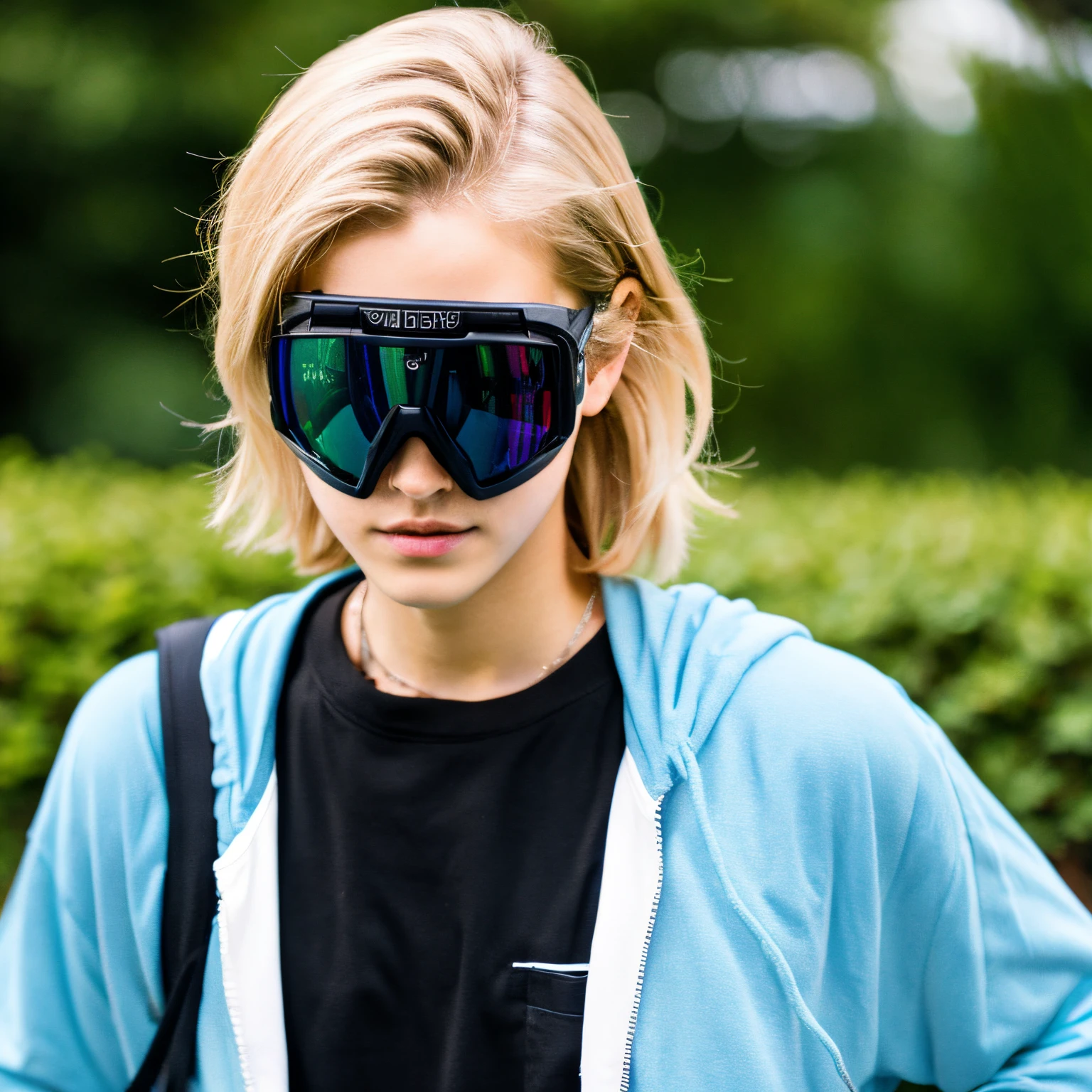 blonde boy wearing goggles