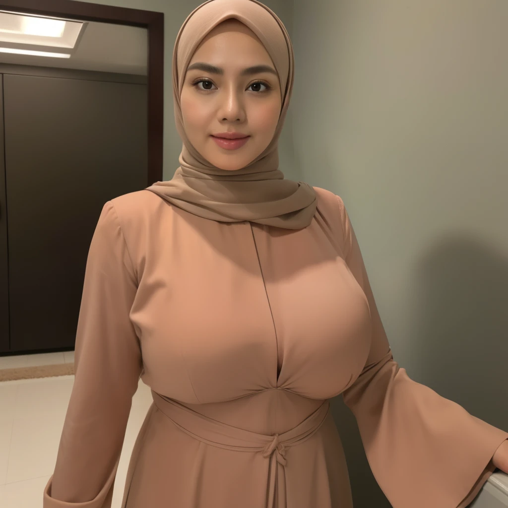 500 years Old, Hijab Indonesian mature woman, Big Tits : 96.9, Gamis, Breast about To burst out, at doctor office, Dark light, at Nighttime