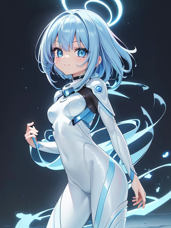 ((masterpiece、top-quality:1.5、a high chroma:1.5、ultra-detailliert、high-resolution illustrations:1.5、Ultra-high-definition CG、8k size wallpaper、offcial art))、,(highly colorful:1.5),(front view:1.5),(1girl),(Cute little girl:1.5)、(Shining blue eyes:1.5),(Beautiful face:1.5,Beautiful eyes:1.5)、(close to viewer:1.5),
(forced smile:1.3)、(sexy body),(ultra-thin battle suit:1.5), (Beautiful ultra-thin battle suit in every detail),(a halo shines),(medium breasts:1.5),(Shining blue eyes:1.8)、(cowboy shot:1.5)、(((She shines strongly with aura light all over her body:1.5))), colourfull、