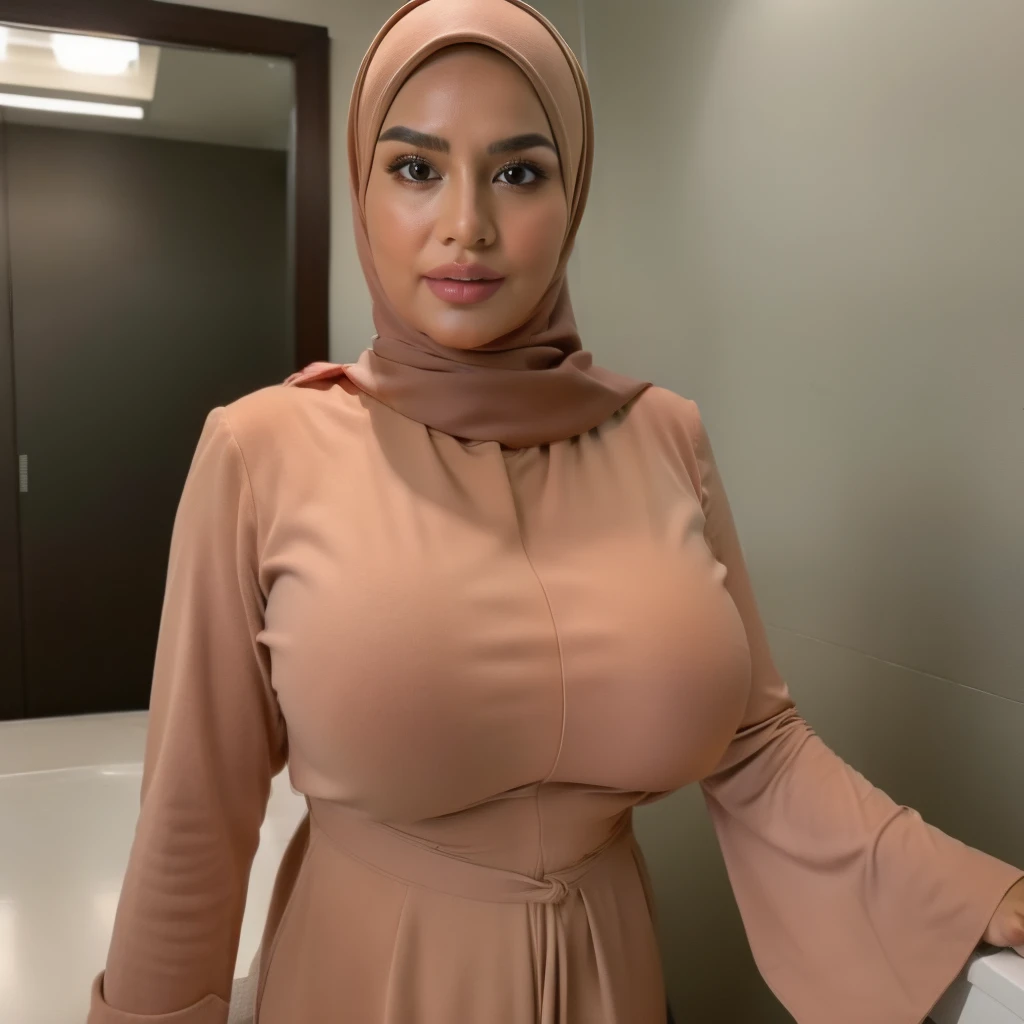 500 years Old, Hijab Indonesian mature woman, Big Tits : 96.9, Gamis, Breast about To burst out, at doctor office, Dark light, at Nighttime