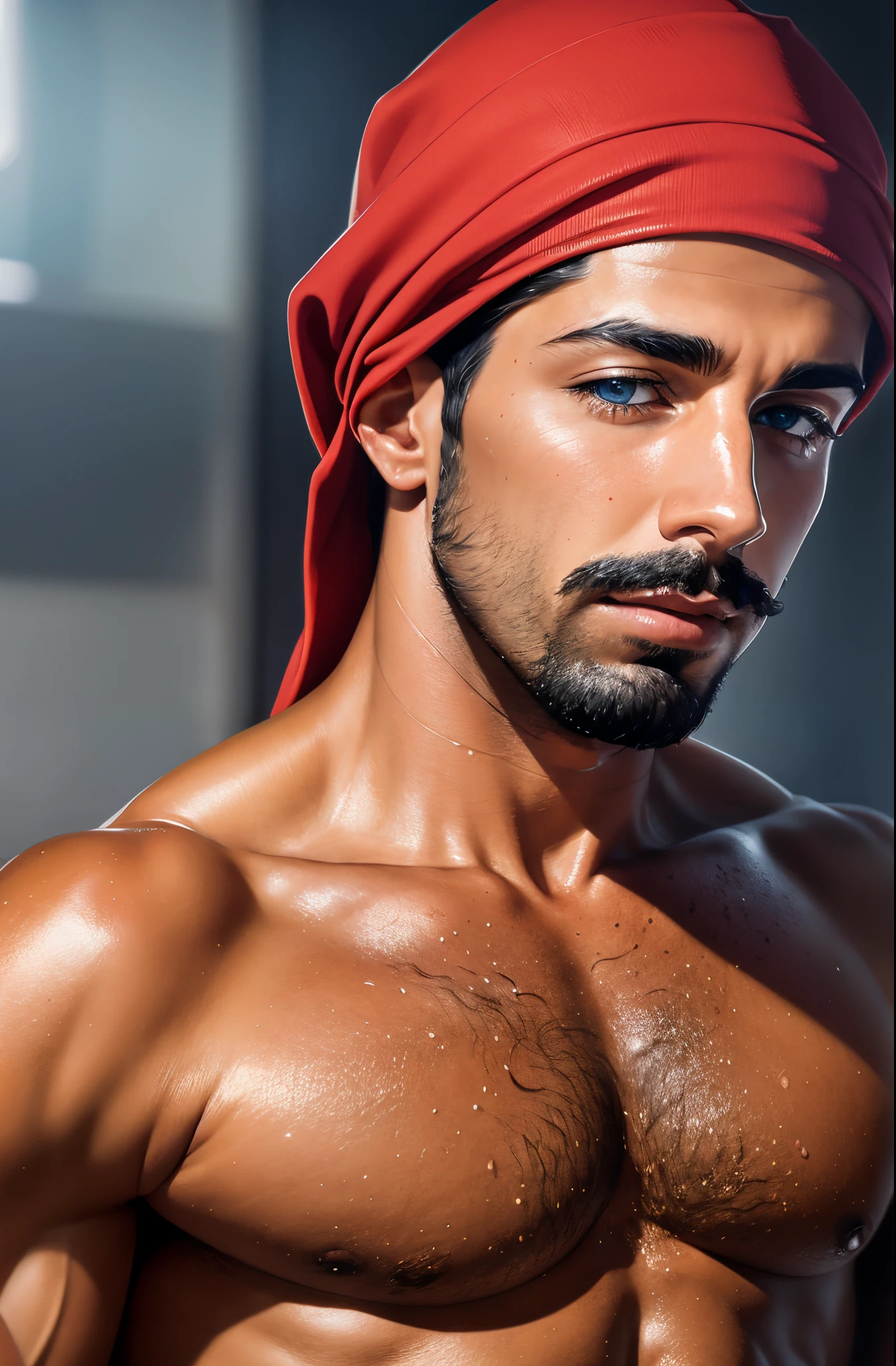 faaris azura, arabic, thobe, turban, close up, aesthetic