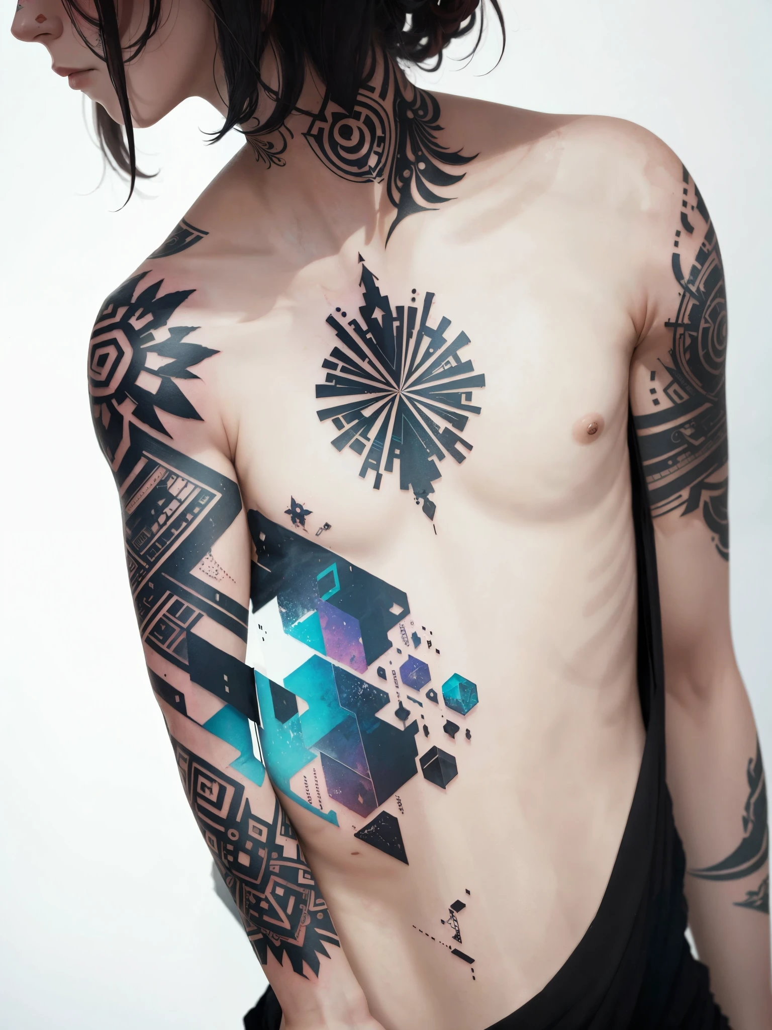 Image of a tattoo with disintegrating geometric shapes