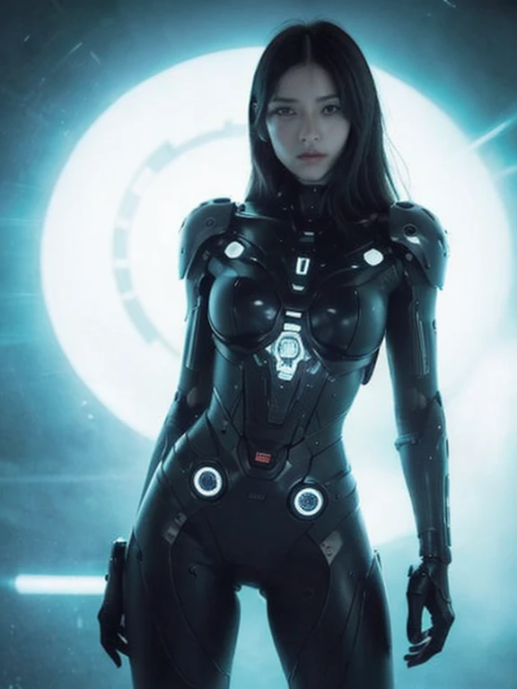 Foto de cuerpo entero, Humanoid Machine Woman, half human body half machine in futuristic suit, with power cords, luces azules encendidas en su pecho, It has half a human head with mechanical parts showing, Pelo negro corto, Blue eye and mechanical eye with laser sight, Mirando al espectador, desde el frente, pechos grandes, Body half human and half mechanical, She is in a futuristic city at war between humans and machines.., Ella sostiene armas futuristas de alto calibre, cyberpunk, troll, anime, Arte pop, Obra maestra, 16k, Detalles altos, UHD, La mejor calidadFoto de cuerpo entero, Humanoid Machine Woman, half human body half machine in futuristic suit, with power cords, luces azules encendidas en su pecho, It has half a human head with mechanical parts showing, Pelo negro corto, Blue eye and mechanical eye with laser sight, Mirando al espectador, desde el frente, pechos grandes, Body half human and half mechanical, She is in a futuristic city at war between humans and machines.., Ella sostiene armas futuristas de alto calibre, cyberpunk, troll, anime, Arte pop, Obra maestra, 16k, Detalles altos, UHD, La mejor calidadFoto de cuerpo entero, Humanoid Machine Woman, half human body half machine in futuristic suit, with power cords, luces azules encendidas en su pecho, It has half a human head with mechanical parts showing, Pelo negro corto, Blue eye and mechanical eye with laser sight, Mirando al espectador, desde el frente, pechos grandes, Body half human and half mechanical, She is in a futuristic city at war between humans and machines.., Ella sostiene armas futuristas de alto calibre, cyberpunk, troll, anime, Arte pop, Obra maestra, 16k, Detalles altos, UHD, La mejor calidadFoto de cuerpo entero, Humanoid Machine Woman, half human body half machine in futuristic suit, with power cords, luces azules encendidas en su pecho, It has half a human head with mechanical parts showing, Pelo negro cor