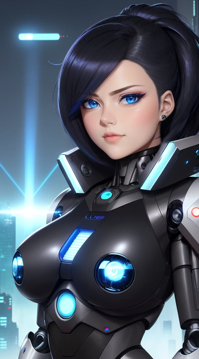 Science-Fiction,Science-Fiction,Sci-Fi Movies,Foundation Movie References,Historias sobre Rebellion,Anti-grupos,25 year old woman, cuerpo completo, ,Ojos azul oscuro color agua,Bob Negro Pelo Corto,Traje de cuero,cara seria,Realistic Face Resolution,realista,Object Resolution, (fondo negro de la noche de la ciudad oscura:1.4),Big boobs, milk boob, Foto de cuerpo entero, Humanoid Machine Woman, half human body half machine in futuristic suit, with power cords, luces azules encendidas en su pecho, It has half a human head with mechanical parts showing, Pelo negro corto, Blue eye and mechanical eye with laser sight, Mirando al espectador, desde el frente, pechos grandes, Body half human and half mechanical, She is in a futuristic city at war between humans and machines.., Ella sostiene armas futuristas de alto calibre, cyberpunk, troll, anime, Arte pop, Obra maestra, 16k, Detalles altos, UHD, La mejor calidadFoto de cuerpo entero, Humanoid Machine Woman, half human body half machine in futuristic suit, with power cords, luces azules encendidas en su pecho, It has half a human head with mechanical parts showing, Pelo negro corto, Blue eye and mechanical eye with laser sight, Mirando al espectador, desde el frente, pechos grandes, Body half human and half mechanical, She is in a futuristic city at war between humans and machines.., Ella sostiene armas futuristas de alto calibre, cyberpunk, troll, anime, Arte pop, Obra maestra, 16k, Detalles altos, UHD, La mejor calidadFoto de cuerpo entero, Humanoid Machine Woman, half human body half machine in futuristic suit, with power cords, luces azules encendidas en su pecho, It has half a human head with mechanical parts showing, Pelo negro corto, Blue eye and mechanical eye with laser sight, Mirando al espectador, desde el frente, pechos grandes, Body half human and half mechanical, She is in a futuristic city at war between humans and machines.