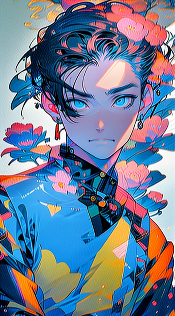(Masterpiece:1.2), ((intricate details)), cover art, chaos, upper body, 1girl, japanese girl, short hair, black hair, bangs, hair on forehead, high quality, (red, blue, yellow, purple, green ink), ((front view)), face dripping, clothes dripping, ink dripping, (addnet weight 1:1.0), (double exposure), ink scenery
