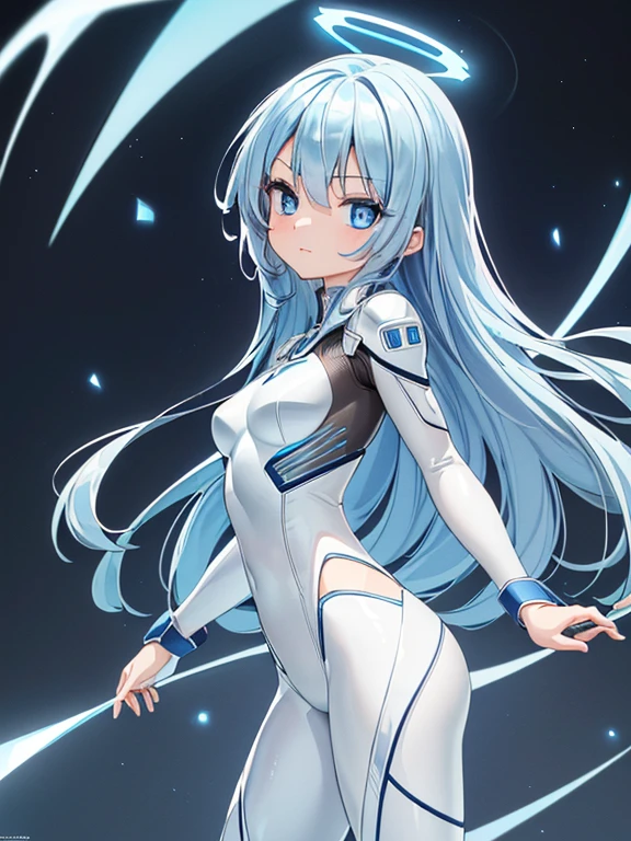 ((​masterpiece、top-quality:1.5、a high chroma:1.5、ultra-detailliert、high-resolution illustrations:1.5、Ultra-high-definition CG、8k size wallpaper、offcial art))、,(highly colorful:1.5),(front view:1.5),(1girl),(Cute little girl:1.5)、(Shining blue eyes:1.5),(Beautiful face:1.5,Beautiful eyes:1.5)、(close to viewer:1.5),(Shining blue eyes:1.8)、
(glare:1.3)、(sexy body),(optical　ultra-thin battle suit:1.5), (Beautiful optical　ultra-thin battle suit in every detail),(a halo shines),(medium breasts:1.5),(Shining blue eyes:1.8)、(cowboy shot:1.5)、(light band:1.5), colourfull、