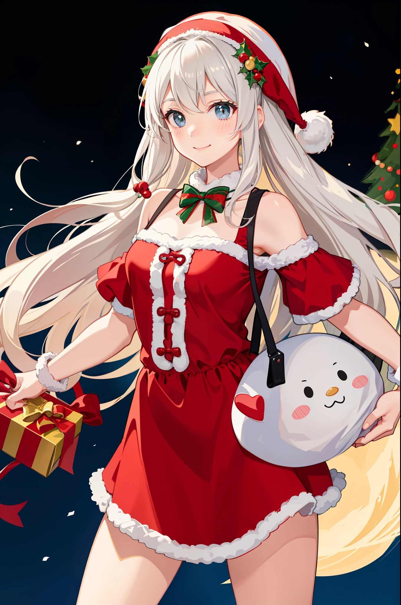 1girl in、A smile、Joyful Christmas、santa claus、cute little、Santa Claus Costume、