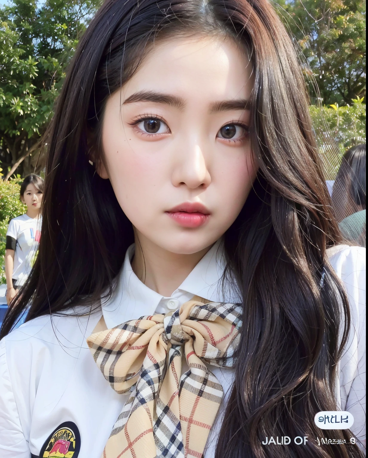 Arafed Asian girl with long black hair wearing a plaid bow tie, ulzzang, Wan adorable cara coreana, Chica coreana, Jinyoung Shin, Jaeyeon Nam, Joven y adorable rostro coreano, dilraba dilmurat, Hermosa mujer surcoreana, Ruan lindo vtuber, tzuyu de dos veces, Rasgos de la cara coreana, young cute wan asian face