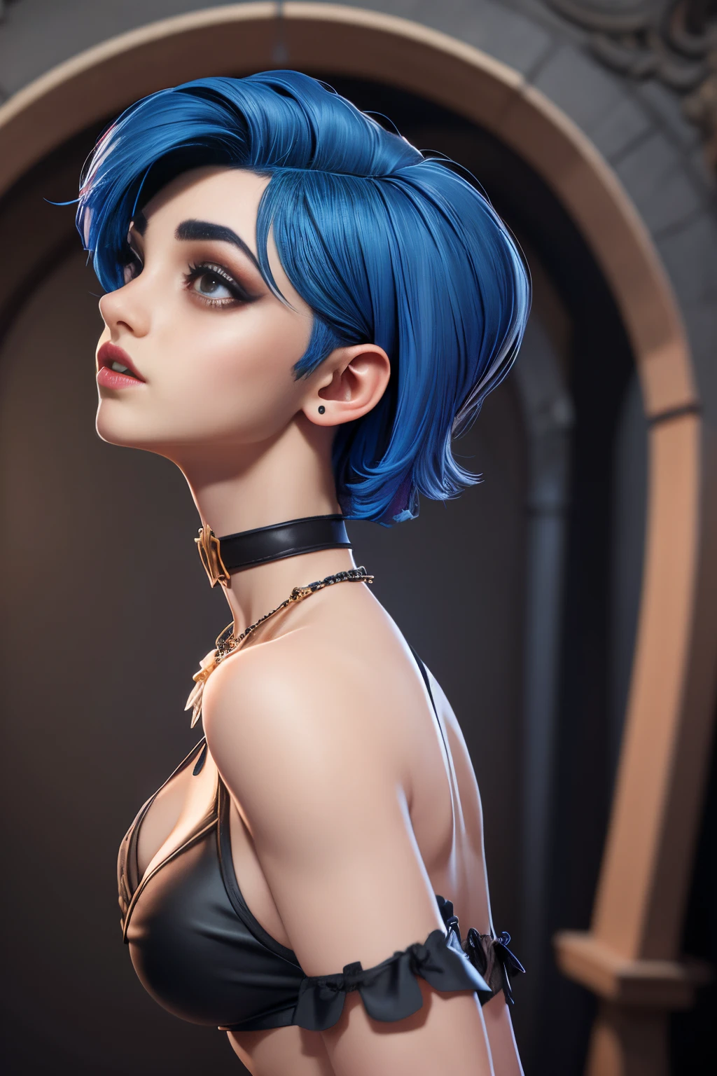 (masterpiece, best quality), 1girl, Azure Slicked-Back Undercut with Fade, Size A breasts,  <lora:EgyptianClothes:1> egyptian clothes