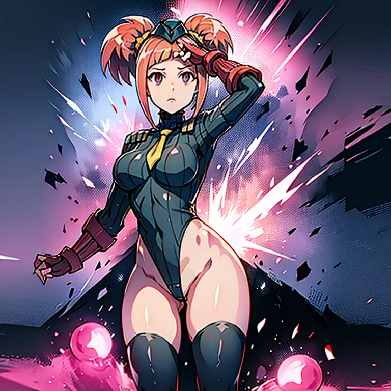 ultra-detailed, Explicit, Beautiful body, Beautiful Nose, Beautiful character design, perfect eyes, perfect face, ultra highres, 4K, beautiful legs, perfect legs, Nice hands, Perfect hand, Masterpiece, Best Quality, Highly detailed, illustration, absurdres, street fighter, doll suit, shadaloo doll, dollsuit, girls, multiple girls, expressionless, blank eyes, looking at viewer, red gloves, emotionless, black latex, corrution, mind control, female combatant, full body, hypnotized, unhappy trance, full body suit, ribbed bodysuit, both arms at side, stand up straight, obey, perfect female body, extremely glossy latex, hypnosis, hypnoLora, empty eyes, Mind control device, poses, brainwashed, submissive_pose, Slave, hat, necktie, stand up straight, standing, standing at attention, belt, extending the right arm from the shoulder into the air with a straightened hand, nazi saluting, military, military saluting, salute, right hand saluting, left hand at side, latex, garter belt, thighhighs, Pink hair, twin tails pink eyes, Zoe Drake, Tatsuno Malm, Dinosaur King