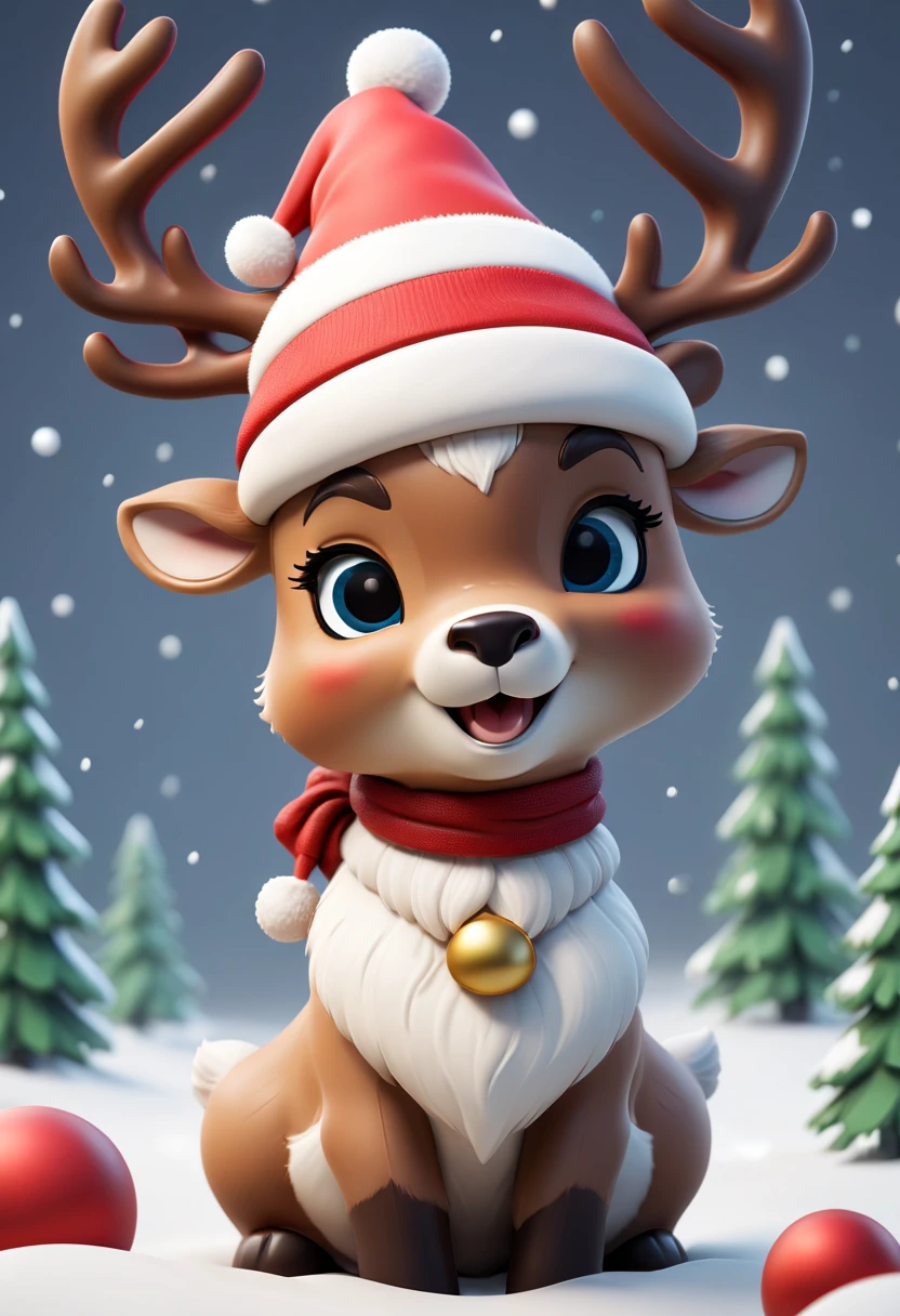 zoon，nobody，A cute reindeer, 3D rendering, cute style, Disney style, background