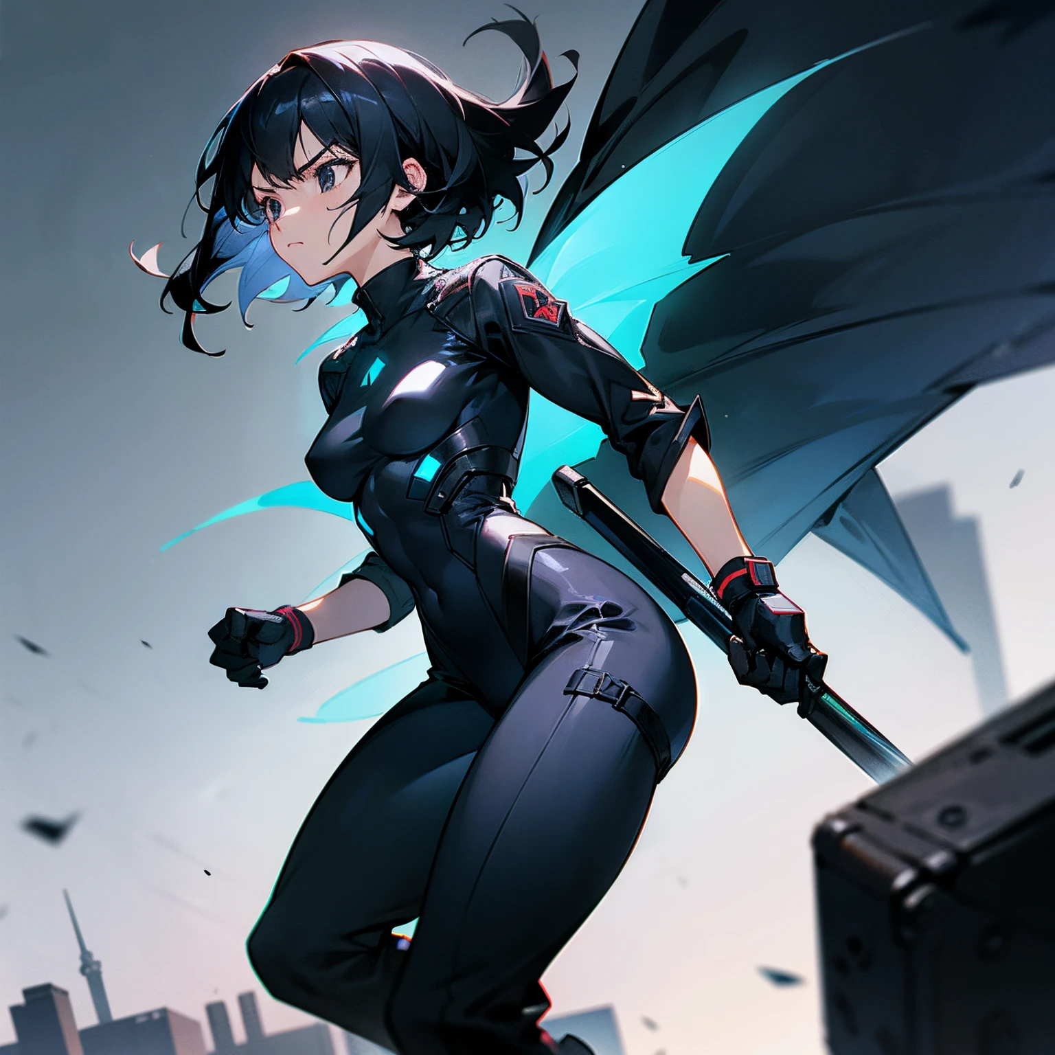 ultra-absurdres-Top quality by artist God, ultra-detailed, high resolution, anime moe artstyle, best anime 8k konachan wallpaper, pixiv contest winner, pool:2810, perfect anatomy,break, 1girl, (Please draw a girl dynamic action. )break,(Solo,little female, 16-year-old:1.3),Full limbs, complete fingers, cyberpunk, (very short hair), pixie cut, medium breasts, beautiful (well-shaped) breasts, groin, butt, small black eyes, beautiful detailed eyes, well-proportioned iris and pupils, expressive eyes, highres detailed hair, expressionless, (bodysuit, plugsuit), (Detailed Lighting), (Detailed background), in the cityscape. break,super detailed skin, Best sexual lighting powered by famous artist, 8k,beauty illustration,photoshop_(medium),very aesthetic,break,((artist:izumi_tsubasu )), artist:clamp ,artist:carnelian ,artist:kantoku ,
