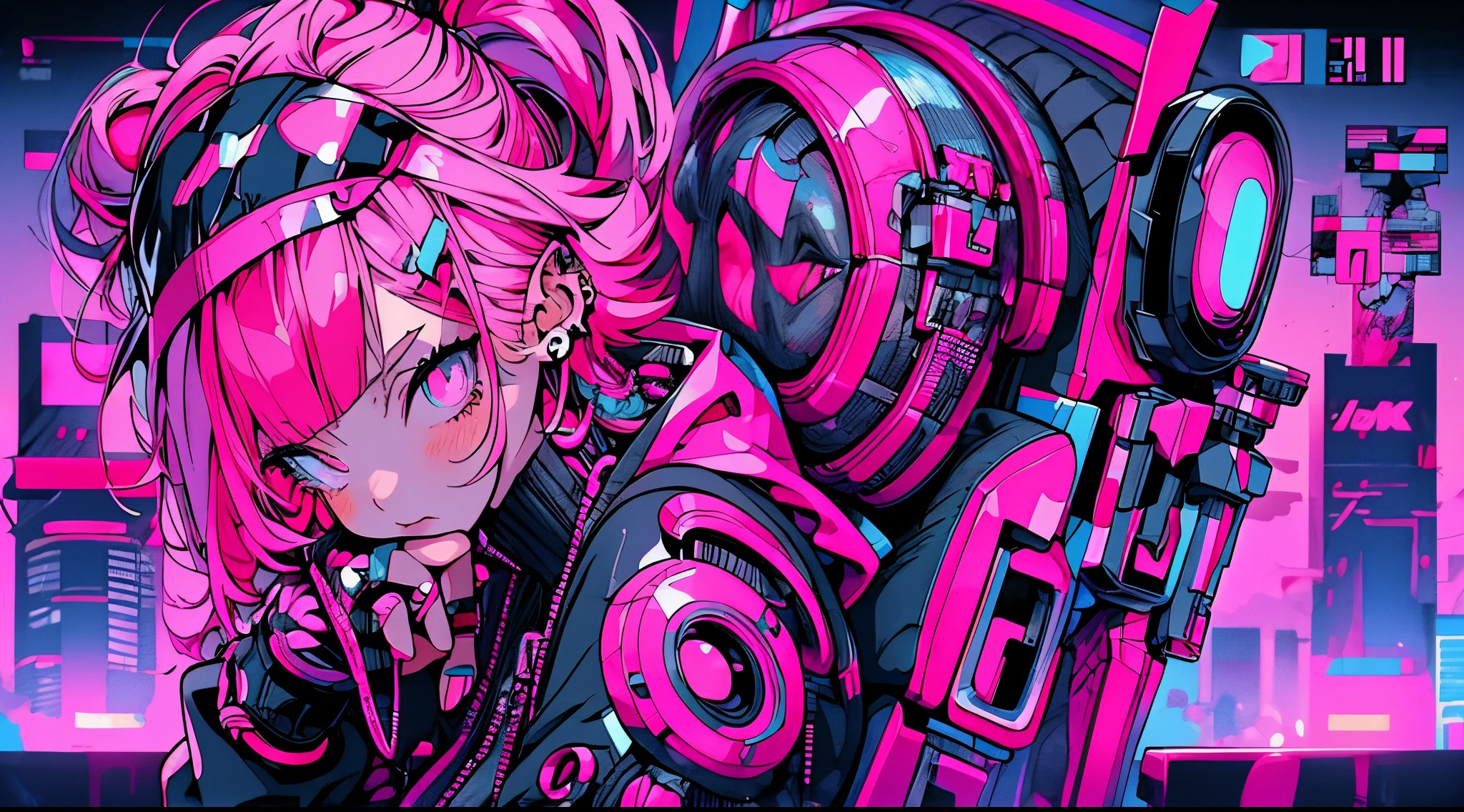 anime girl with pink hair sitting on a chair in a neon city, cyberpunk anime girl in hoodie, cyberpunk anime girl, anime style 4 k, anime cyberpunk art, best anime 4k konachan wallpaper, digital cyberpunk anime art, female cyberpunk anime girl, digital cyberpunk - anime art, cyberpunk anime art, anime cyberpunk, cyberpunk streetwear, cyberpunk art style
