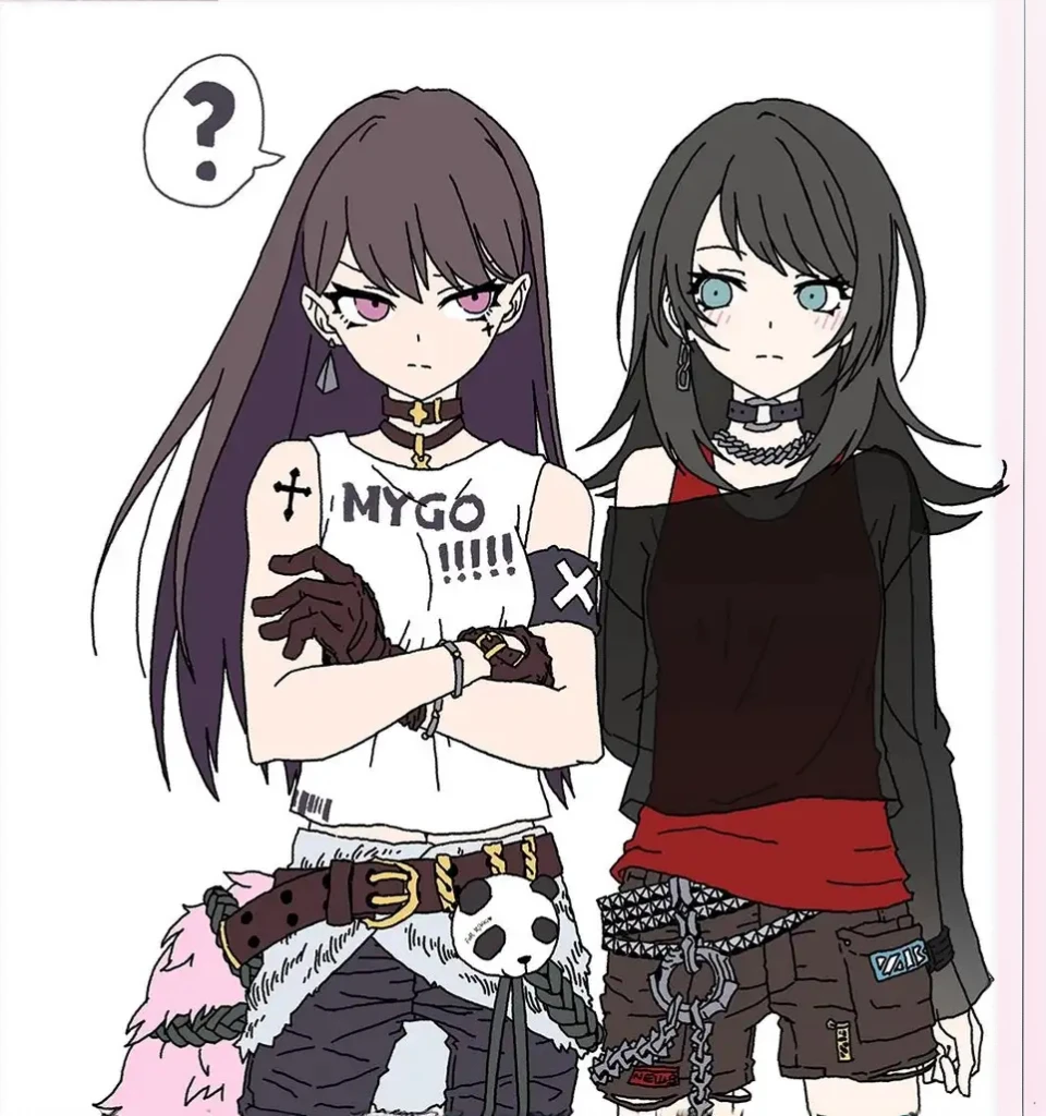 Left one is a boy with short black hair and black eyes wearing hoodie and jeans. Right one is a girl with medium length black hair and black eyes, wearing oversized shirt with a long skirt