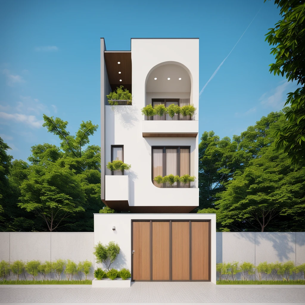 1 morden architect, main material by white wall and wood, 1large yard, 1 road runs in front of the house,  (RAW photo, real, best quality, masterpiece:1.2), look morden minimalist, 1 road in front of the house, dynamic lighting:1.3, (hyper realistic, photo-realistic:1.2), high quality, (dark lighting:1.2), perfect lighting, archdaily, no human