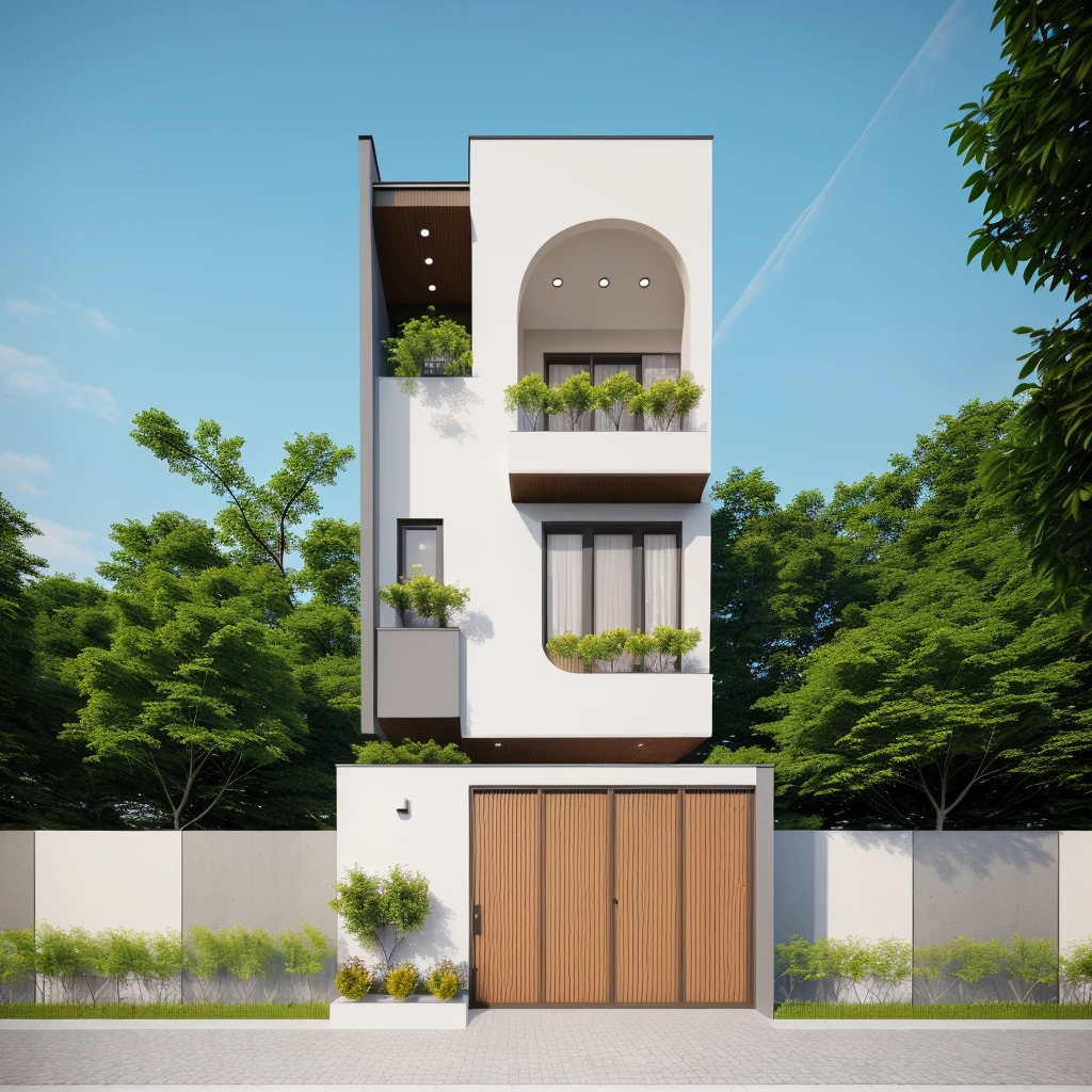 1 morden architect, main material by white wall and wood, 1large yard, 1 road runs in front of the house,  (RAW photo, real, best quality, masterpiece:1.2), look morden minimalist, 1 road in front of the house, dynamic lighting:1.3, (hyper realistic, photo-realistic:1.2), high quality, (dark lighting:1.2), perfect lighting, archdaily, no human