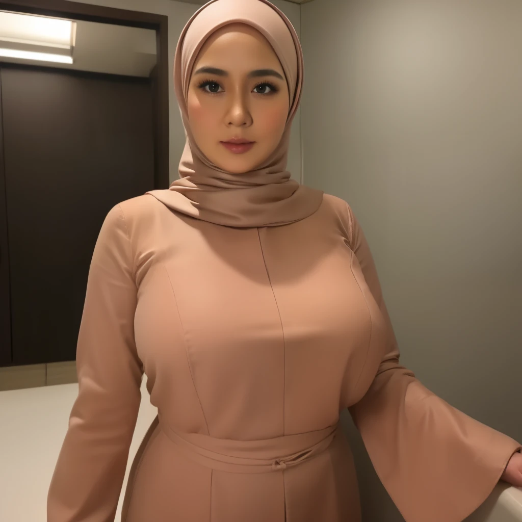 500 years Old, Hijab Indonesian mature woman, Big Tits : 96.9, Gamis, Breast about To burst out, at doctor office, Dark light, at Nighttime, ((CHUBBY )),