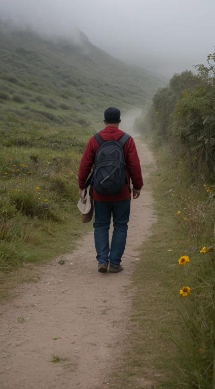 Hombre curpulento caminando por la niebla de noche,