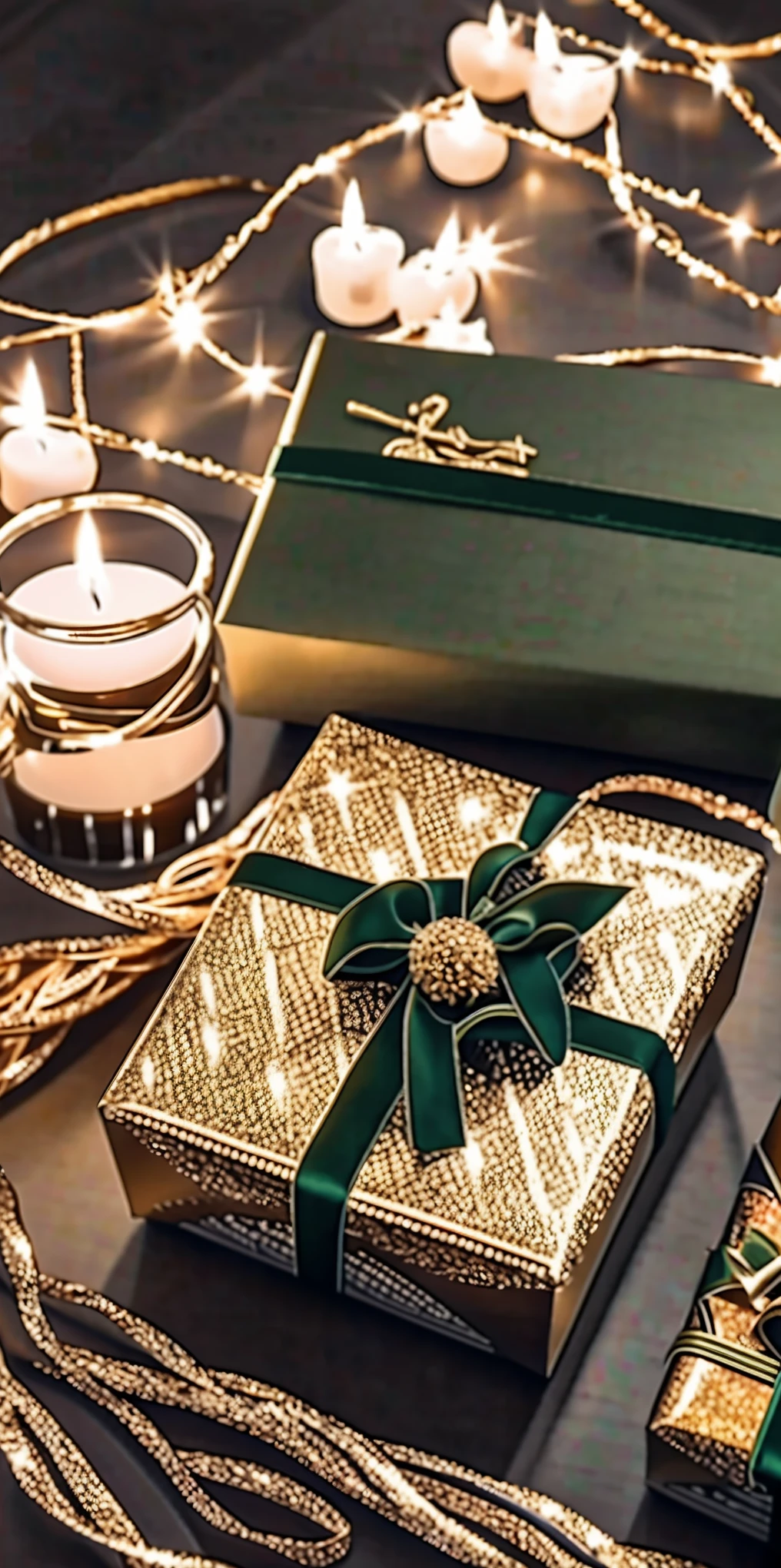 (best quality,4k,8k,highres,masterpiece:1.2),ultra-detailed,realistic,gifts,table,Christmas tree,decorations,wrapping ,bows,ribbon,presents,holiday spirit,vibrant colors,warm lighting,cozy atmosphere,toys,cards,candles,snowflakes,joyful,celebration,exquisite details,exciting surprises,shiny ornaments,sparkling tinsel,beautifully wrapped,excited children,anticipation,festive mood,magical ambiance,delightful moment,wonderful memories,family gathering,cheerful faces,Christmas magic,extravagant,abundance of presents,HDR,UHD,studio lighting,ultra-fine painting,sharp focus,physically-based rendering,professional,vivid colors,bokeh.