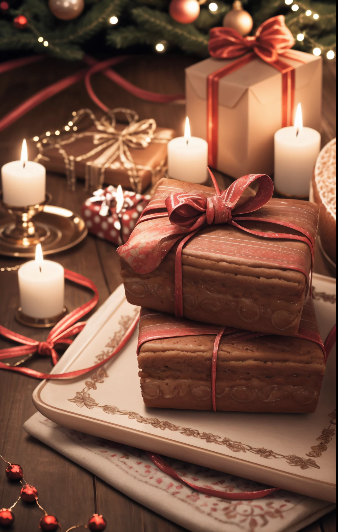 (best quality,4k,8k,highres,masterpiece:1.2),ultra-detailed,realistic,gifts,table,Christmas tree,decorations,wrapping ,bows,ribbon,presents,holiday spirit,vibrant colors,warm lighting,cozy atmosphere,toys,cards,candles,snowflakes,joyful,celebration,exquisite details,exciting surprises,shiny ornaments,sparkling tinsel,beautifully wrapped,excited children,anticipation,festive mood,magical ambiance,delightful moment,wonderful memories,family gathering,cheerful faces,Christmas magic,extravagant,abundance of presents,HDR,UHD,studio lighting,ultra-fine painting,sharp focus,physically-based rendering,professional,vivid colors,bokeh.