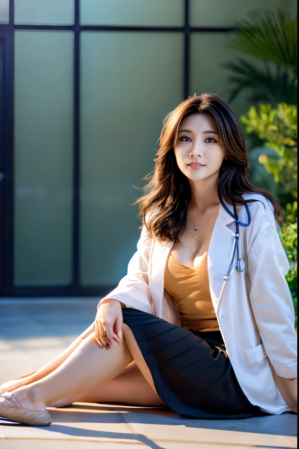 Photorealistic beautiful doctor、stunningly beautiful、doctors white coat, Doctor Fashion、(top-quality、8K、32K、masterpiece、nffsw:1.3)、超A high resolution,(Photorealsitic:1.4),Raw photography, Detailed face,,Beautiful long hair, ((Doctor Style)), , tight skirts、 Natural makeup, Breast cleavage, large full breasts、inside hospital, Detailed background, Perfect Lighting, depth of fields, Beautiful shadow gradient,stethoscope , (((fullbody))), whole body capture, fullbody, legs wide open, open legs, black pubic hair, eyes on camera, details eyes, beautiful eyes,