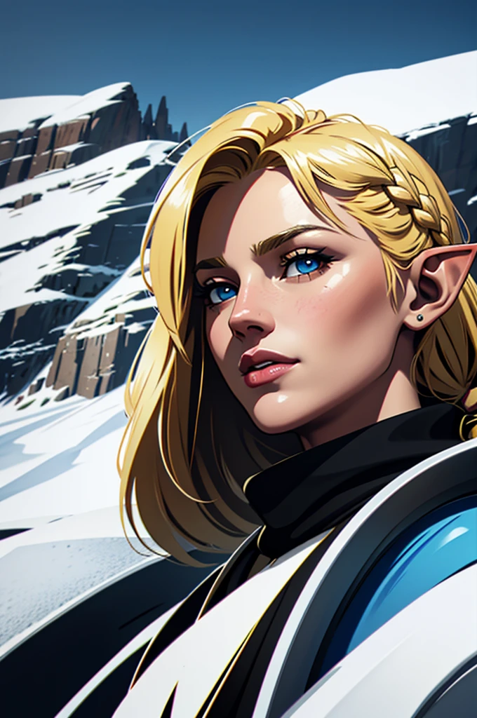 NSFW (artwork:1.2),(lineart:1.33),muscled, 1girl, full-frontal nude, portrait viking elf female viking with blonde braids, talking, scars, in a snow mountain,(hyperdefineed-art),epic, cyan, yellow tones,from above,nordic,cartoon,fantasy aesthetic,complex lighting, clouds, winter setting, (flat saturated colors),(ultradetailed:1.2),absurdres, (atmosphere), cinematic composition, fine details, perspective, intense, (sharp focus),(lineart:1.33)