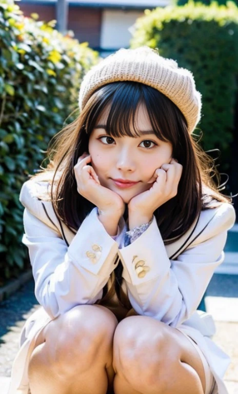 ulzzang -6500-v1.1, (Raw foto:1.2), (Photorealsitic:1.4), a beautiful detailed girl, extremely detailed eye and face, beatiful detailed eyes, Ridiculous, unbelievable Ridiculous, huge filesize, ultra-detailliert, hight resolution, ighly detailed, top-quality, masterpiece, Kemomimi, ((Bury your face in a white scarf)), (((Japan schoolgirl uniform))), illustratio, ighly detailed, nffsw, unification, 8k wallpaper, astonishing, finely detail, masterpiece, top-quality, Highly detailed ticker uniform 8K wallpaper, face lights、Cinematographic lighting、1girl in、sixteen years old、(witheout panties)、((dynamicposes)))、(camel's toe)、(half)、(Crooked knees and legs sitting))