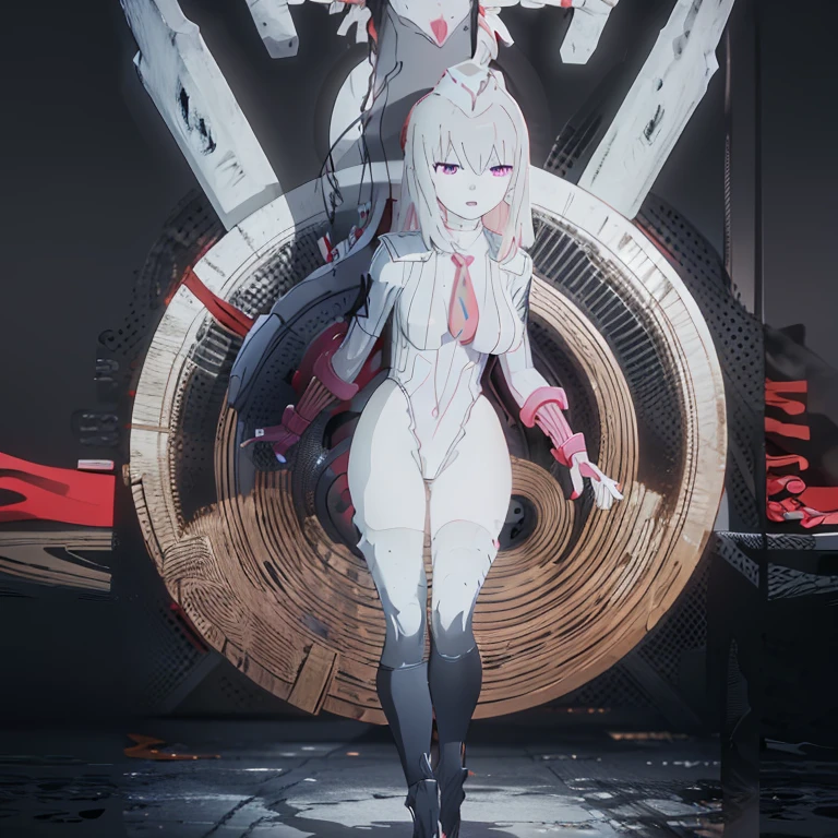 ultra-detailed, Explicit, Beautiful body, Beautiful Nose, Beautiful character design, perfect eyes, perfect face, ultra highres, 4K, beautiful legs, perfect legs, Nice hands, Perfect hand, Masterpiece, Best Quality, Highly detailed, illustration, absurdres, street fighter, doll suit, shadaloo doll, dollsuit, girls, multiple girls, expressionless, blank eyes, looking at viewer, red gloves, emotionless, black latex, corrution, mind control, female combatant, full body, hypnotized, unhappy trance, full body suit, ribbed bodysuit, both arms at side, stand up straight, obey, perfect female body, extremely glossy latex, hypnosis, hypnoLora, empty eyes, Mind control device, poses, brainwashed, submissive_pose, Slave, hat, necktie, stand up straight, standing, standing at attention, belt, extending the right arm from the shoulder into the air with a straightened hand, nazi saluting, military, military saluting, salute, right hand saluting, left hand at side, latex, garter belt, thighhighs, Red eyes, pink hair, very long hair, lunatic, black rock shooter, glowing eyes,