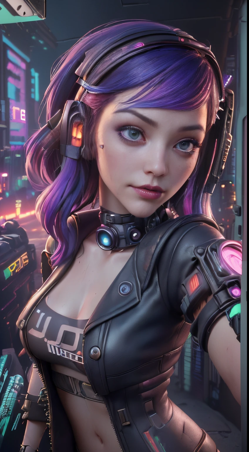 analog style, model shoot style, photo ((selfie:1.8)) of a girl, 1girl, (cyberpunk:1.8, cyberpunk city background:1.8), ((cutest face: 1.8, perfect face:1.3)), (long multicolored hair:1.4, pale skin:1.5), (from above:1.2), best quality, epic (by lee jeffries photo, sony a7, 50 mm, pores:1.5, colors, hyperdetailed:1.5, film grain:1.4, hyperrealistic: 1.5), octane render, hyper-realistic lifelike texture, masterpiece, unreal engine 5, Extremely detailed CG unity 8k wallpaper, Madly detailed photo, hyper-realistic light, (Winner of the Pulitzer Prize for Photography and Taylor Wessing Photographic Prize)