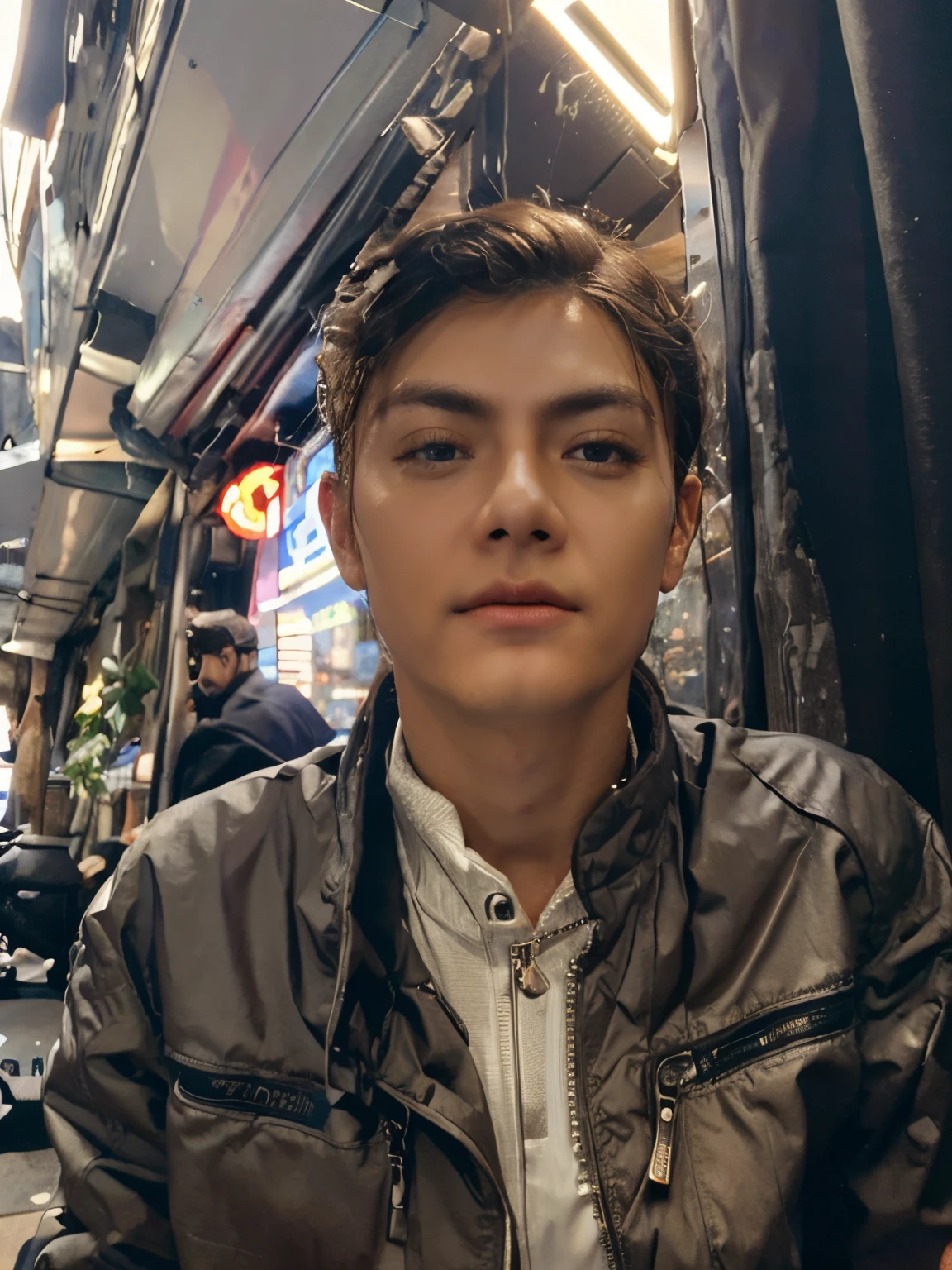 Change background cyberpunk handsome realistic face,8k quality, ultra realistic,super model