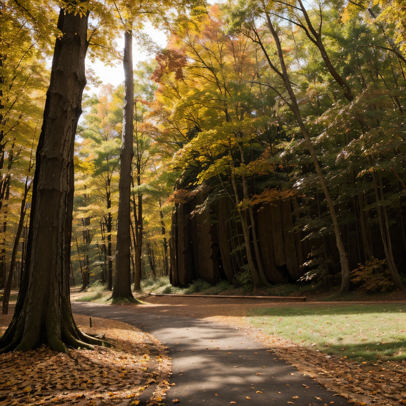 Magical woods, giant wall on horizon, woods, fall, orange,