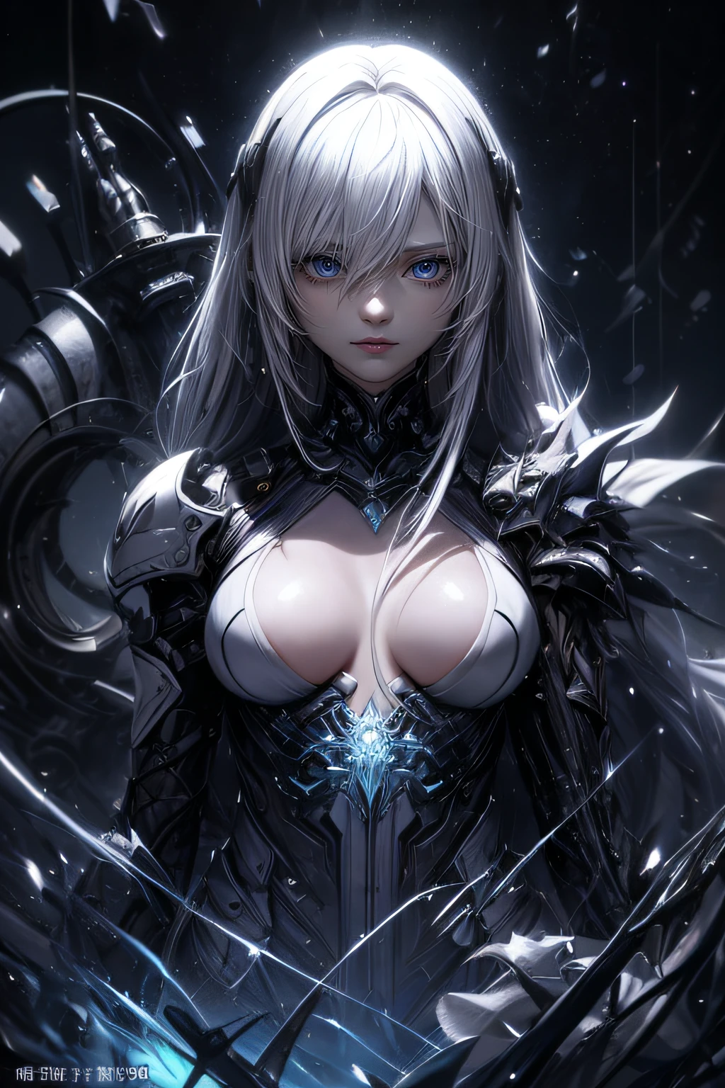 ticker mechanism, Beautiful eyes, Upper body, (Mechanic Armor), Portrait、abyss、Shooting with a wide-angle lens,Lightning from Kaleidoscope Hand、flying though the air、flawless、Neon light, 8K, raw, Best Quality, masutepiece, 超A high resolution, Colorful, (medium wide shot), (Dynamic perspective), foco nítido , (depth of field f16), extremely detailed eye and face,ninjartist, Trimmed gear:1.2), ((masutepiece, Best Quality)), Detailed background, Inside the spacecraft、Hold your weapon、Double exposure of a person and a spiral、(Gray hair)、brue eyes、poneyTail、dirty、bio luminescent、lots of crescent moons、Photographed with Canon R5、Dark Fantasy,masterpiece,connected to the plug、spectrum、Space City、Highly detailed beautiful porcelain profile female android face、Complex 3D rendering of a headset、cyborgs、roboticparts、150mm、Beautiful studio soft lights、Rim Light、Vivid details、luxuriouscyberpunk、Ren Hao、surrealistic、Anatomical、face muscles、beatiful backgrounds、octan render、8K、top-quality、masterpiece、illustratio、extremely delicate and beautiful、ighly detailed、nffsw ,Unity ,wall-,magnifica, Attention to detail, masterpiece,top-quality,Official art,Highly detailed ticker Unity 8K wallpapers、机器人、Silver Halmet、((full body Esbian))
