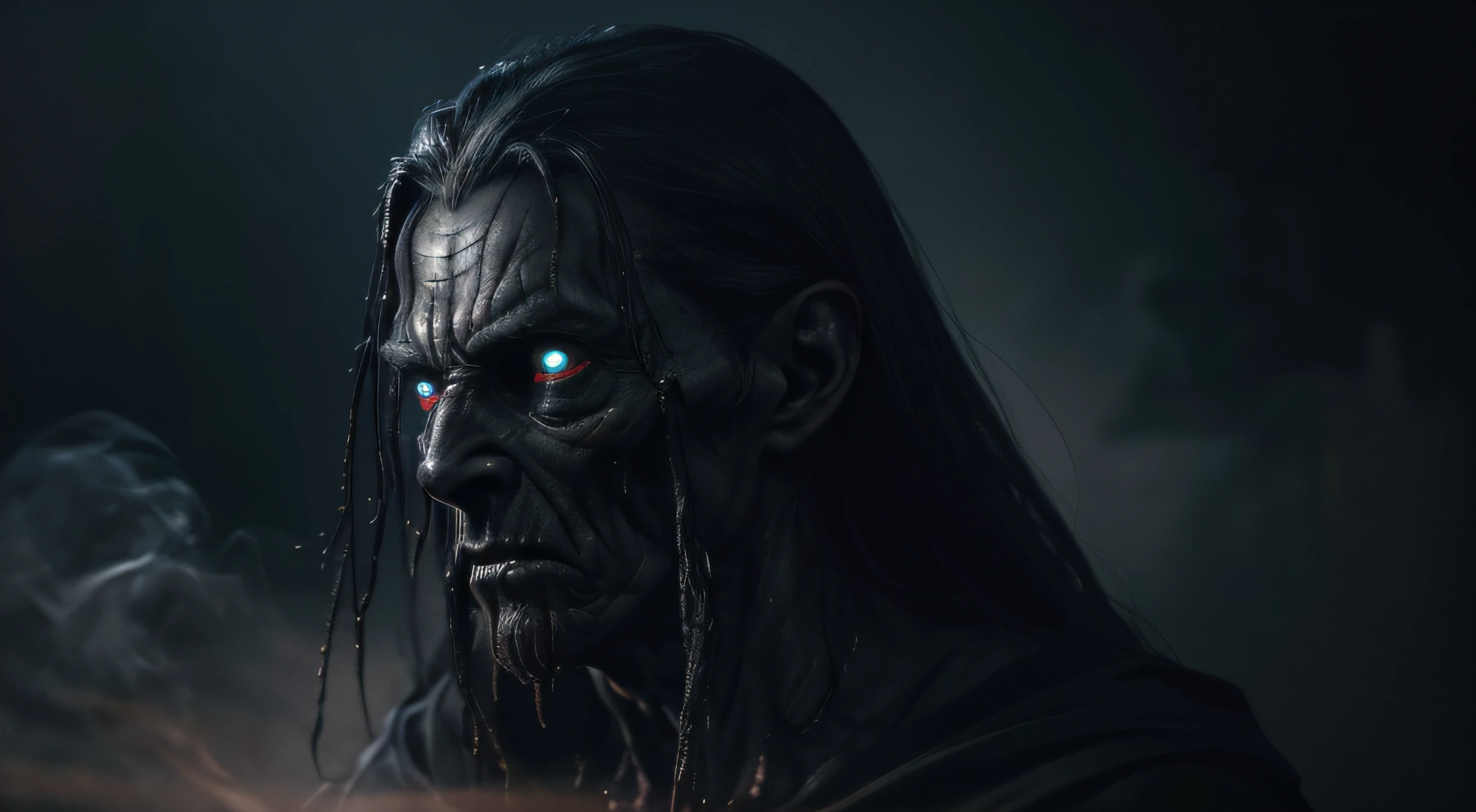 (best quality,4k,8k,highres,masterpiece:1.2),ultra-detailed,(realistic,photorealistic,photo-realistic:1.37),dark,demonic figure,ancient evil,terrifying presence,shadowy,ominous,dangerous,menacing,monstrous hands,sinister gaze,dark aura,spectral,wisps of smoke,nightmarish,creepy atmosphere,[fantasy horror]