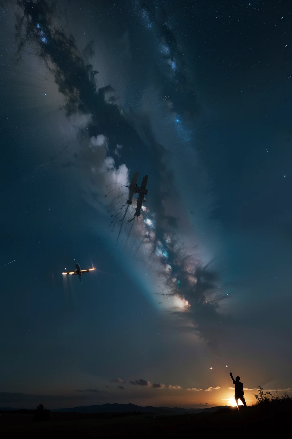 Under the staroys shadow,There are stars in the sky,A plane flew by